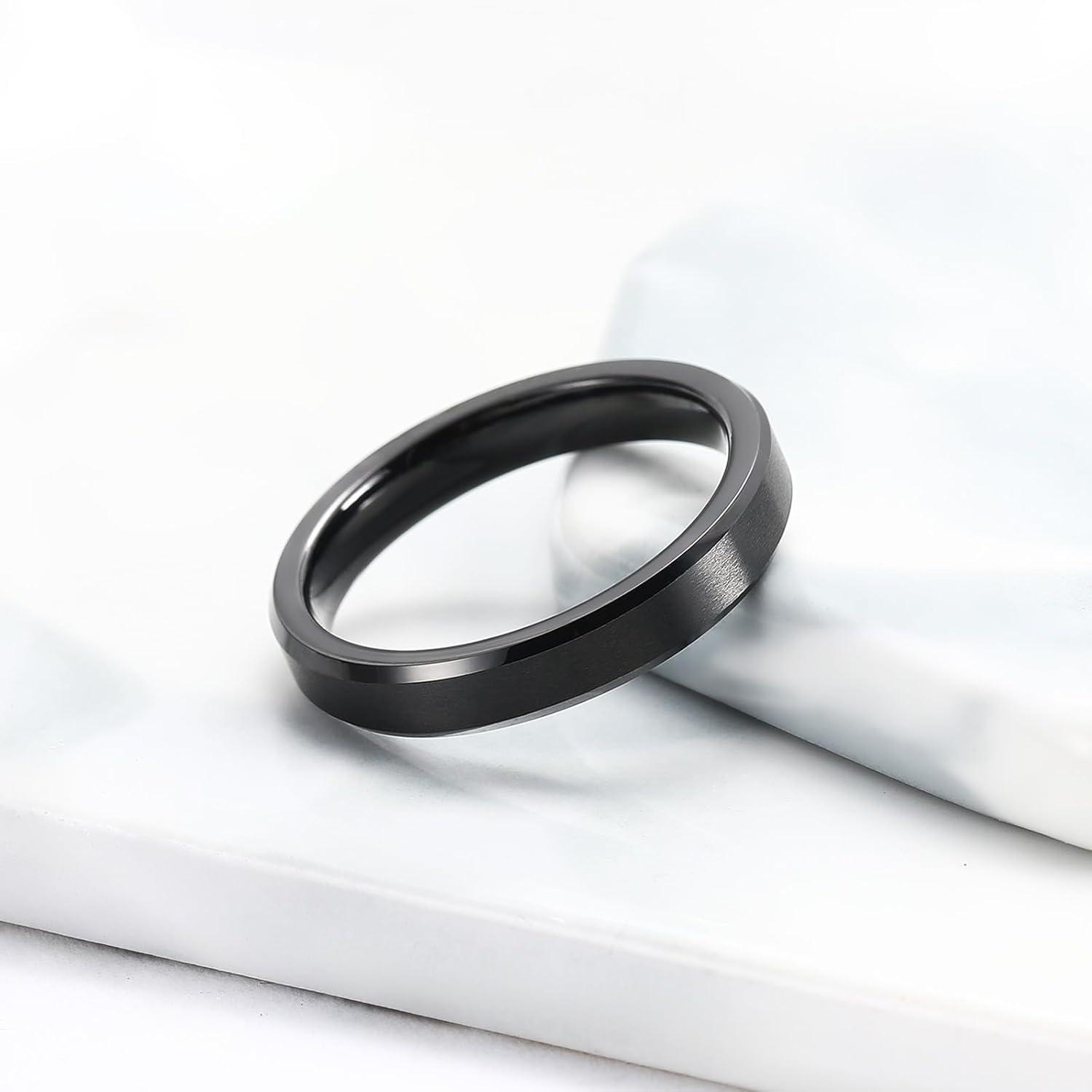 imageKing Will Tungsten Mens Wedding Ring Available in 6mm to 10mm BlackSilver Matte Finish Beveled Polished Edge Comfort FitBlack4mm