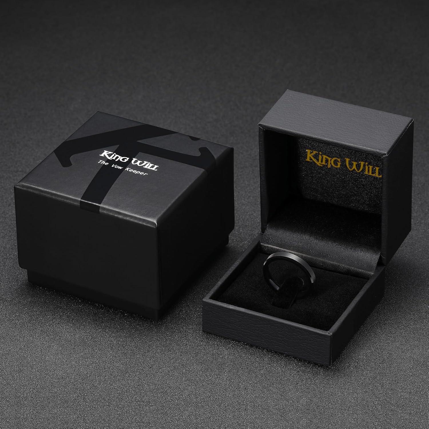 imageKing Will Tungsten Mens Wedding Ring Available in 6mm to 10mm BlackSilver Matte Finish Beveled Polished Edge Comfort FitBlack4mm