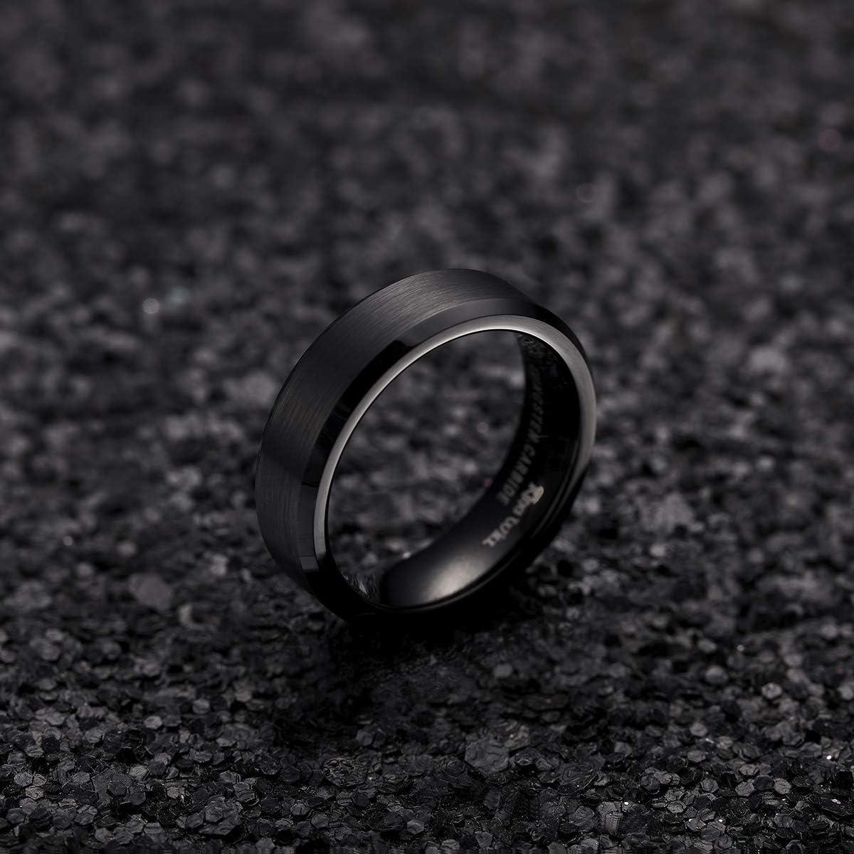 imageKing Will Tungsten Mens Wedding Ring Available in 6mm to 10mm BlackSilver Matte Finish Beveled Polished Edge Comfort FitBlack6mm