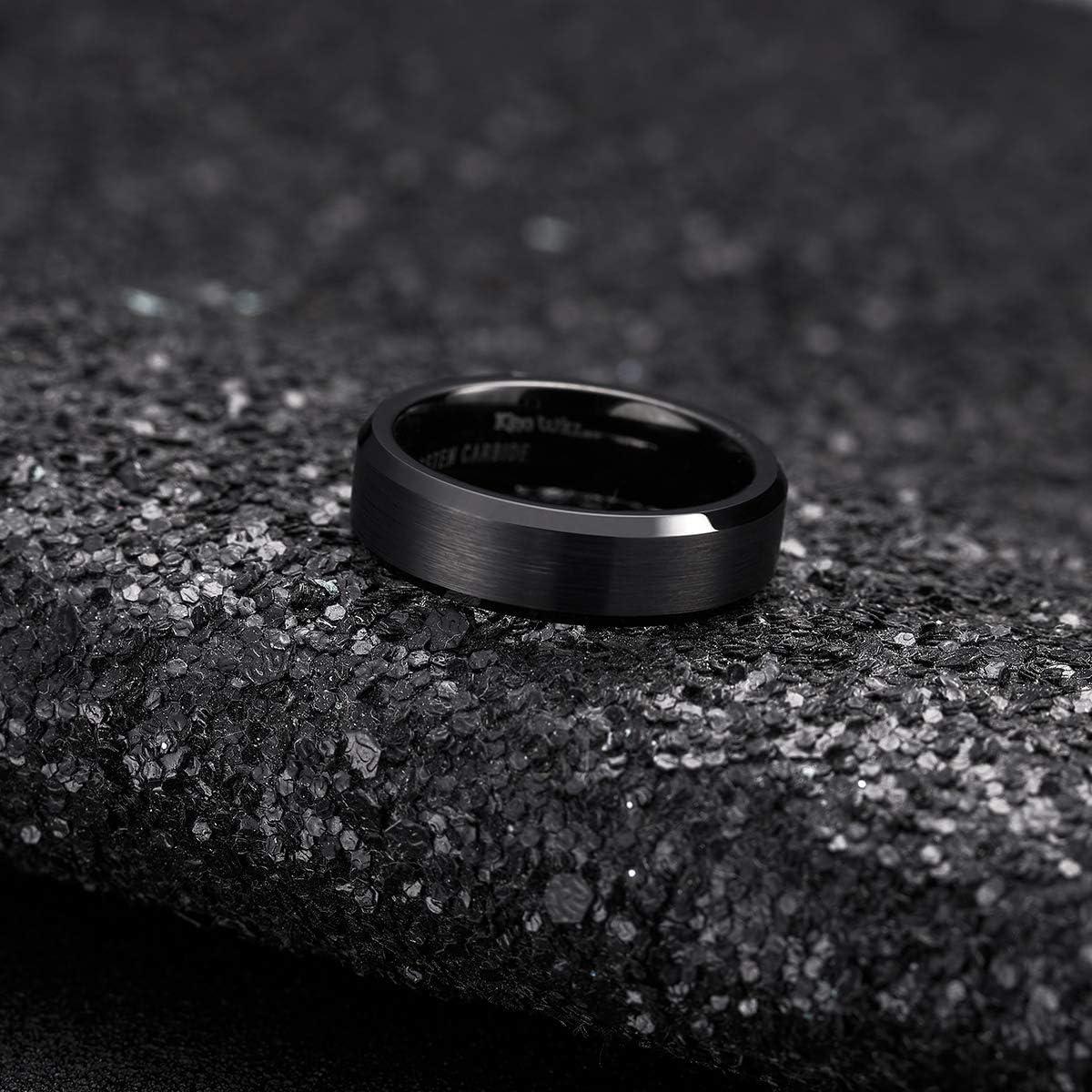 imageKing Will Tungsten Mens Wedding Ring Available in 6mm to 10mm BlackSilver Matte Finish Beveled Polished Edge Comfort FitBlack6mm