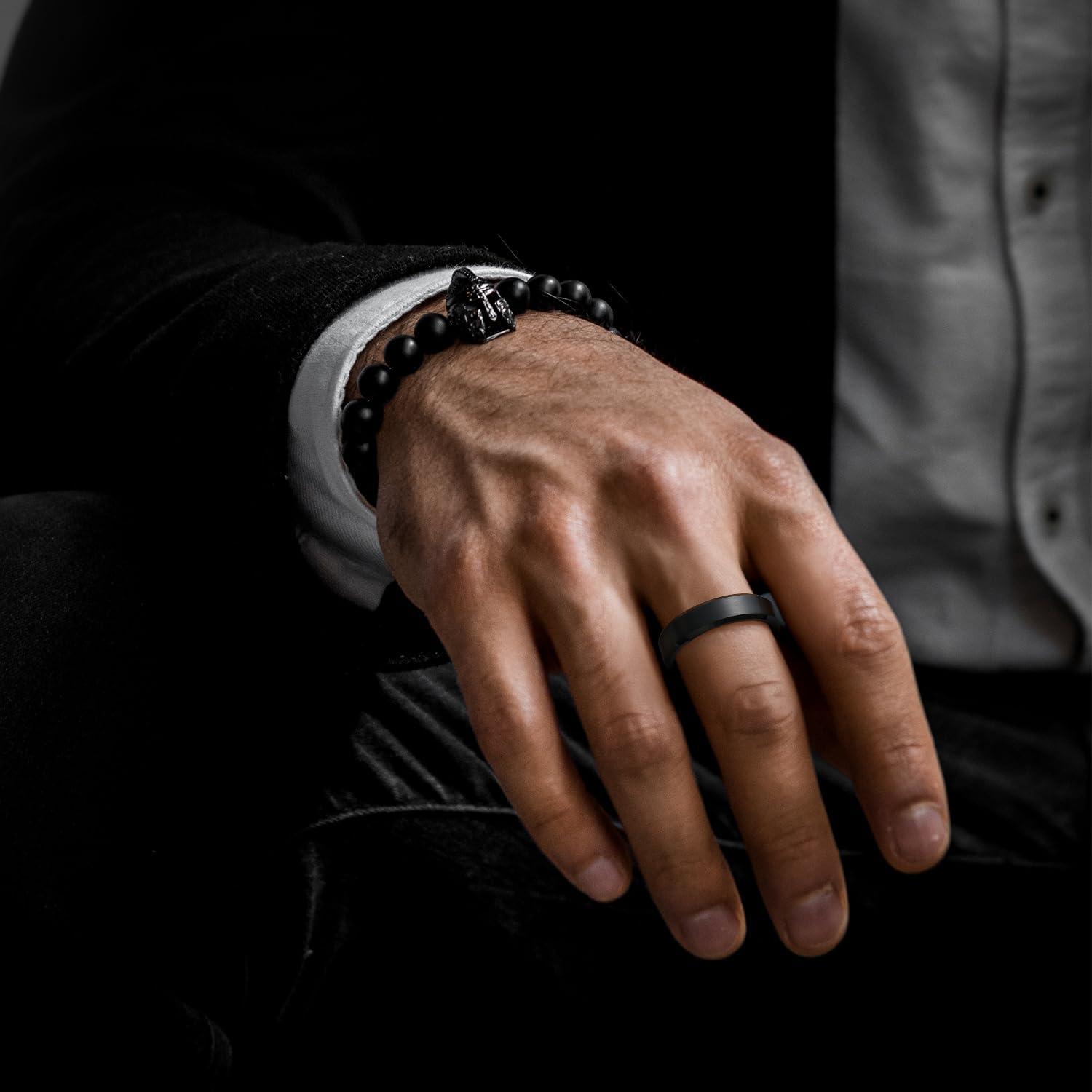 imageKing Will Tungsten Mens Wedding Ring Available in 6mm to 10mm BlackSilver Matte Finish Beveled Polished Edge Comfort FitBlack6mmNew