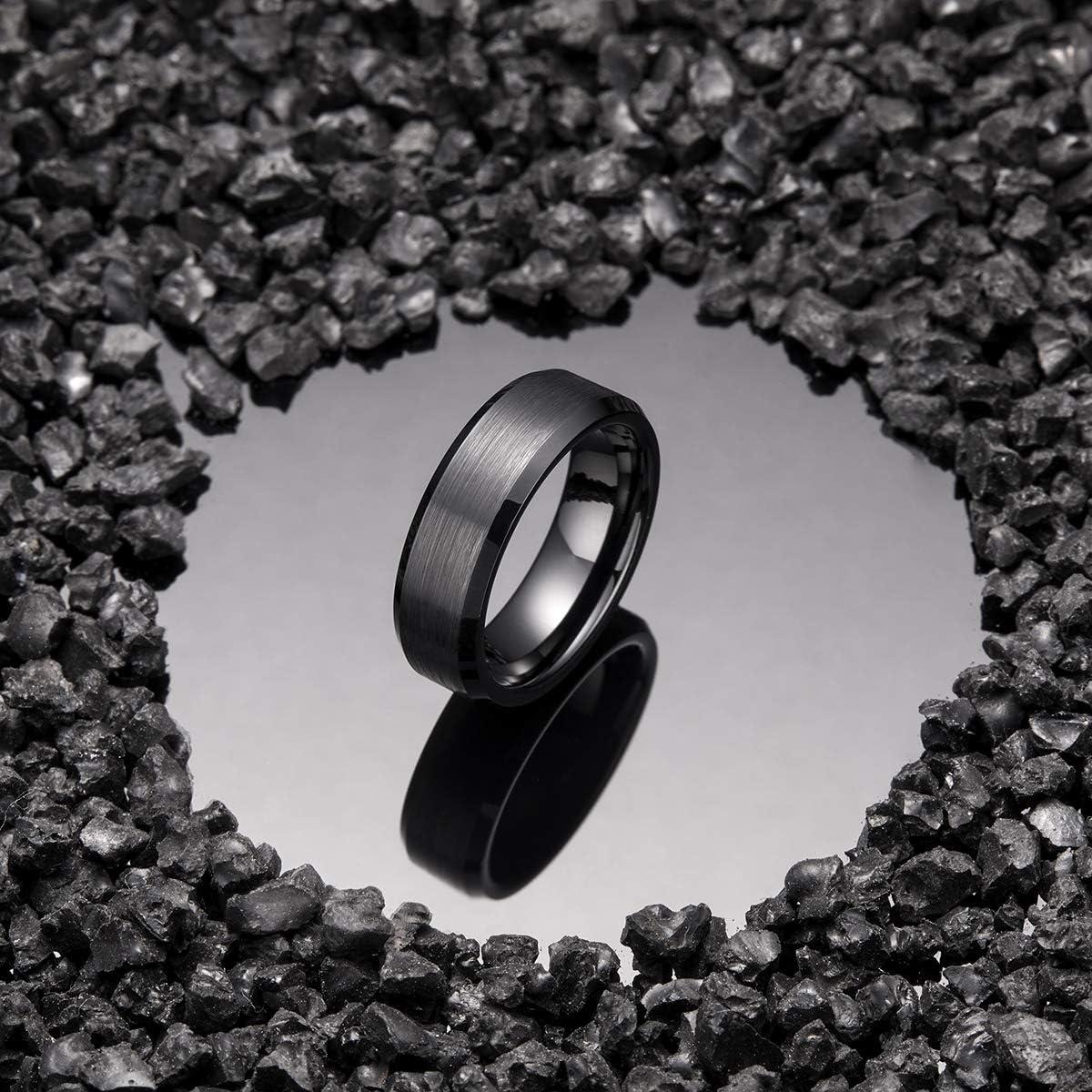 imageKing Will Tungsten Mens Wedding Ring Available in 6mm to 10mm BlackSilver Matte Finish Beveled Polished Edge Comfort FitBlack7mm