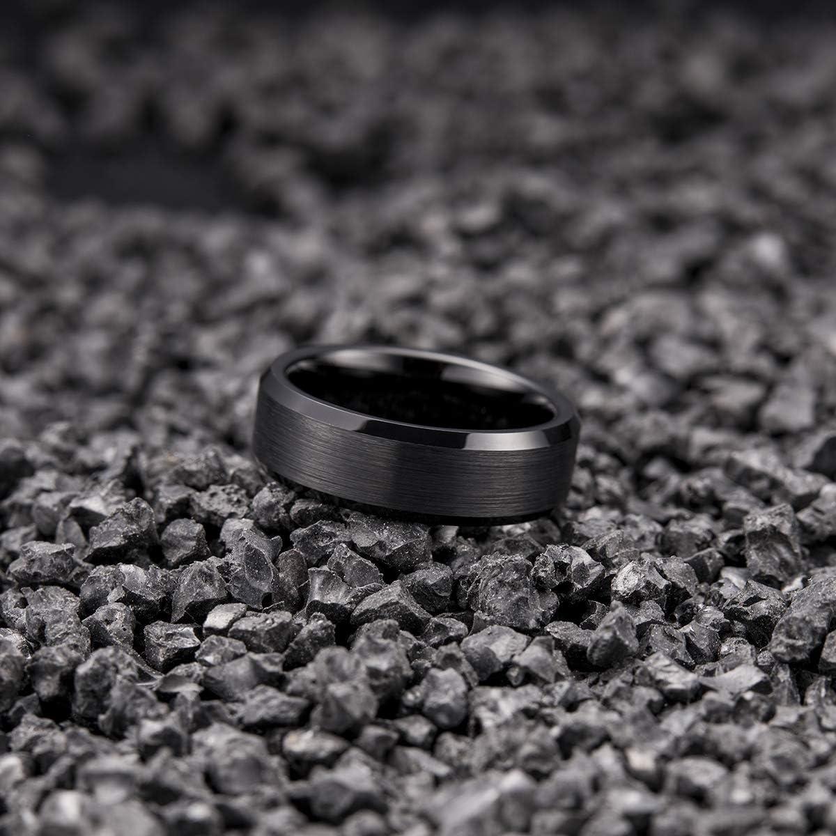 imageKing Will Tungsten Mens Wedding Ring Available in 6mm to 10mm BlackSilver Matte Finish Beveled Polished Edge Comfort FitBlack7mm