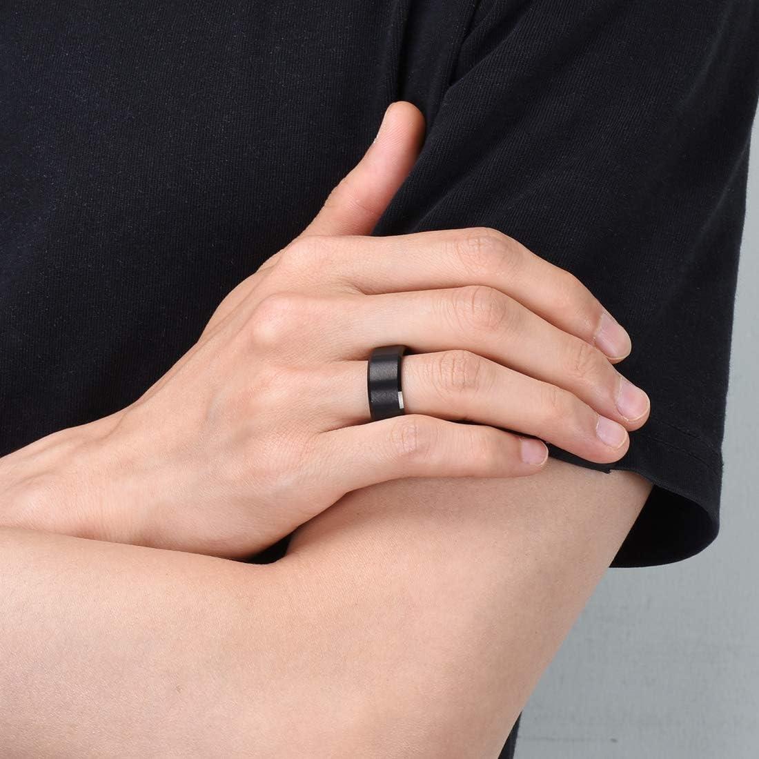 imageKing Will Tungsten Mens Wedding Ring Available in 6mm to 10mm BlackSilver Matte Finish Beveled Polished Edge Comfort FitBlack9mm