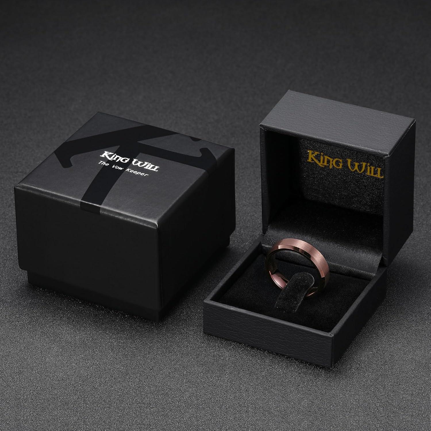 imageKing Will Tungsten Mens Wedding Ring Available in 6mm to 10mm BlackSilver Matte Finish Beveled Polished Edge Comfort FitBrown6mm