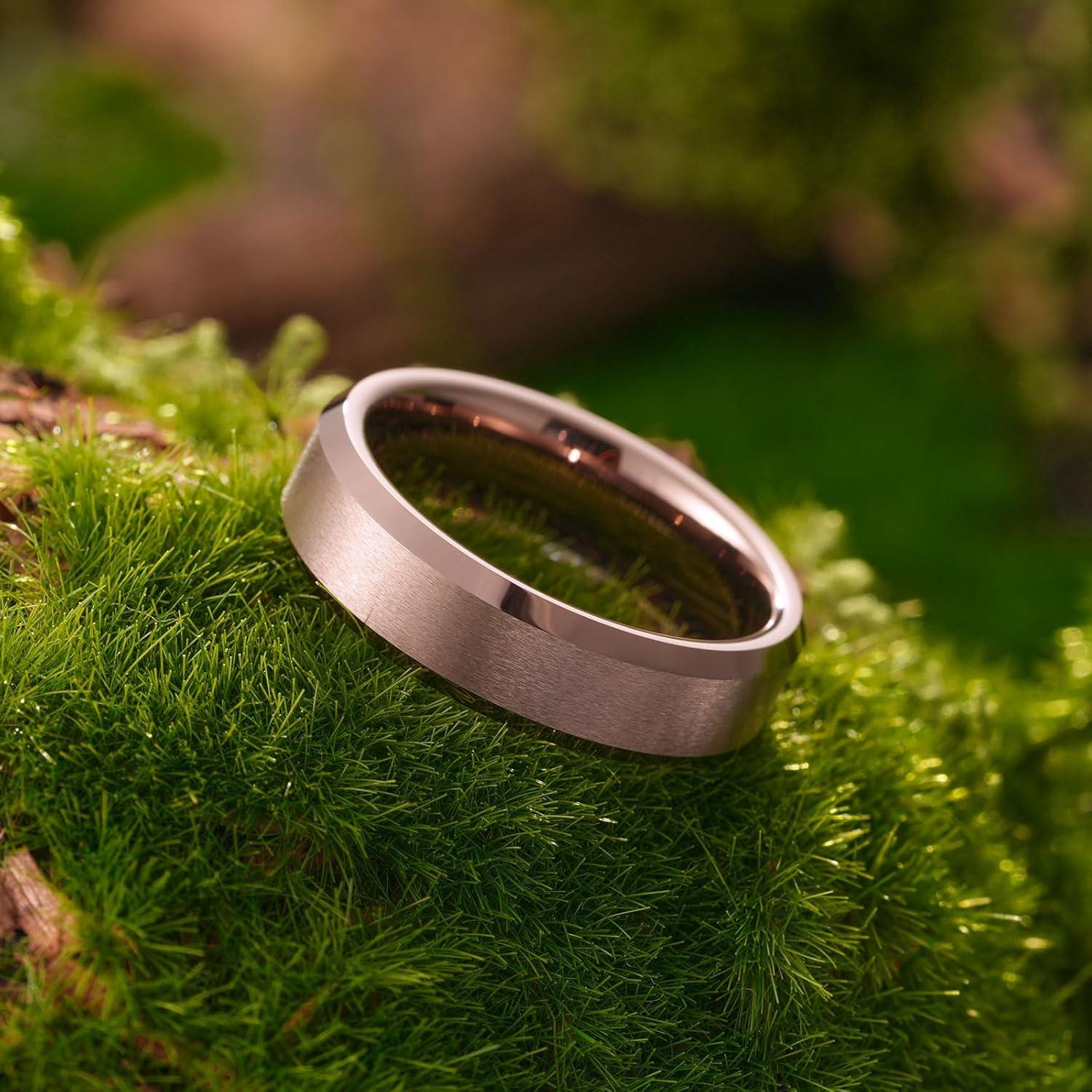 imageKing Will Tungsten Mens Wedding Ring Available in 6mm to 10mm BlackSilver Matte Finish Beveled Polished Edge Comfort FitBrown6mm