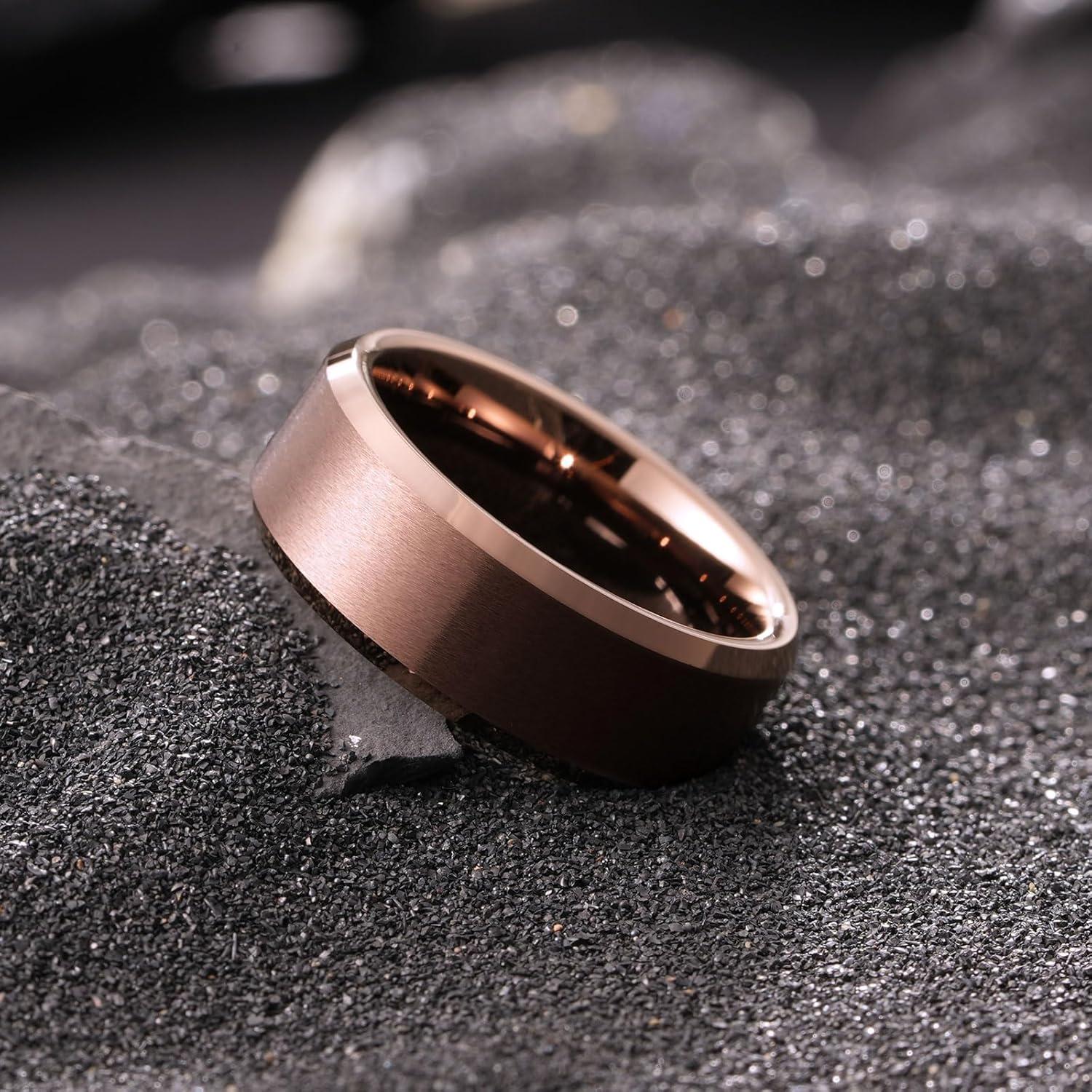 imageKing Will Tungsten Mens Wedding Ring Available in 6mm to 10mm BlackSilver Matte Finish Beveled Polished Edge Comfort FitBrown8mm