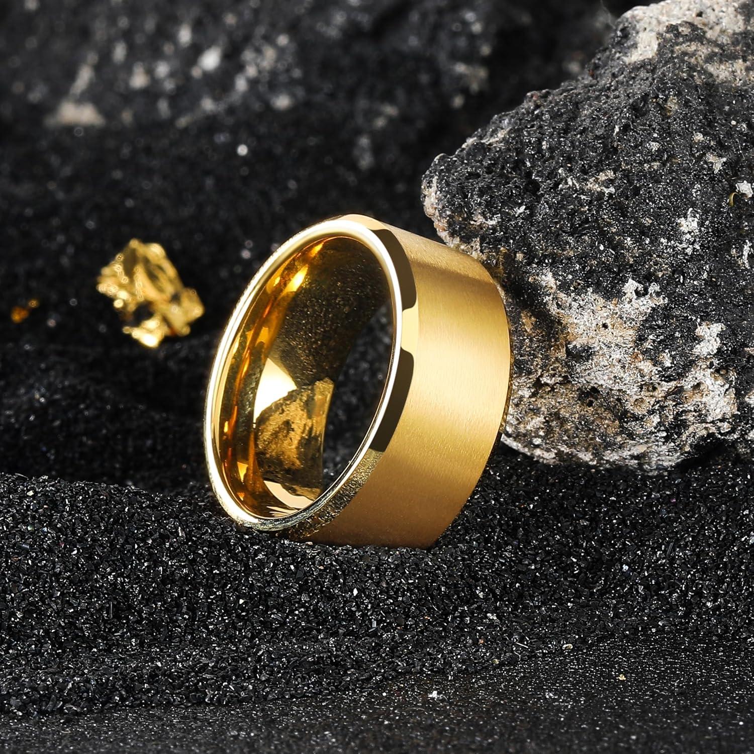 imageKing Will Tungsten Mens Wedding Ring Available in 6mm to 10mm BlackSilver Matte Finish Beveled Polished Edge Comfort FitGold10mm