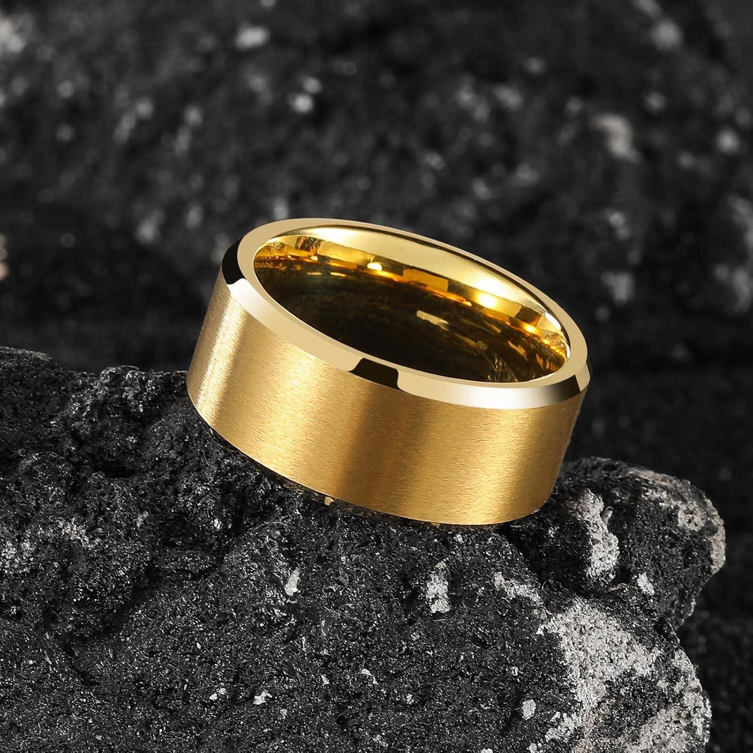 imageKing Will Tungsten Mens Wedding Ring Available in 6mm to 10mm BlackSilver Matte Finish Beveled Polished Edge Comfort FitGold10mm