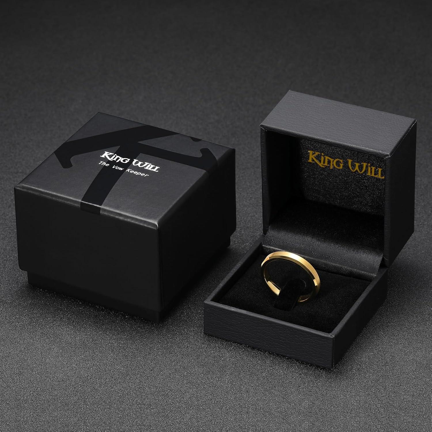 imageKing Will Tungsten Mens Wedding Ring Available in 6mm to 10mm BlackSilver Matte Finish Beveled Polished Edge Comfort FitGold4mm