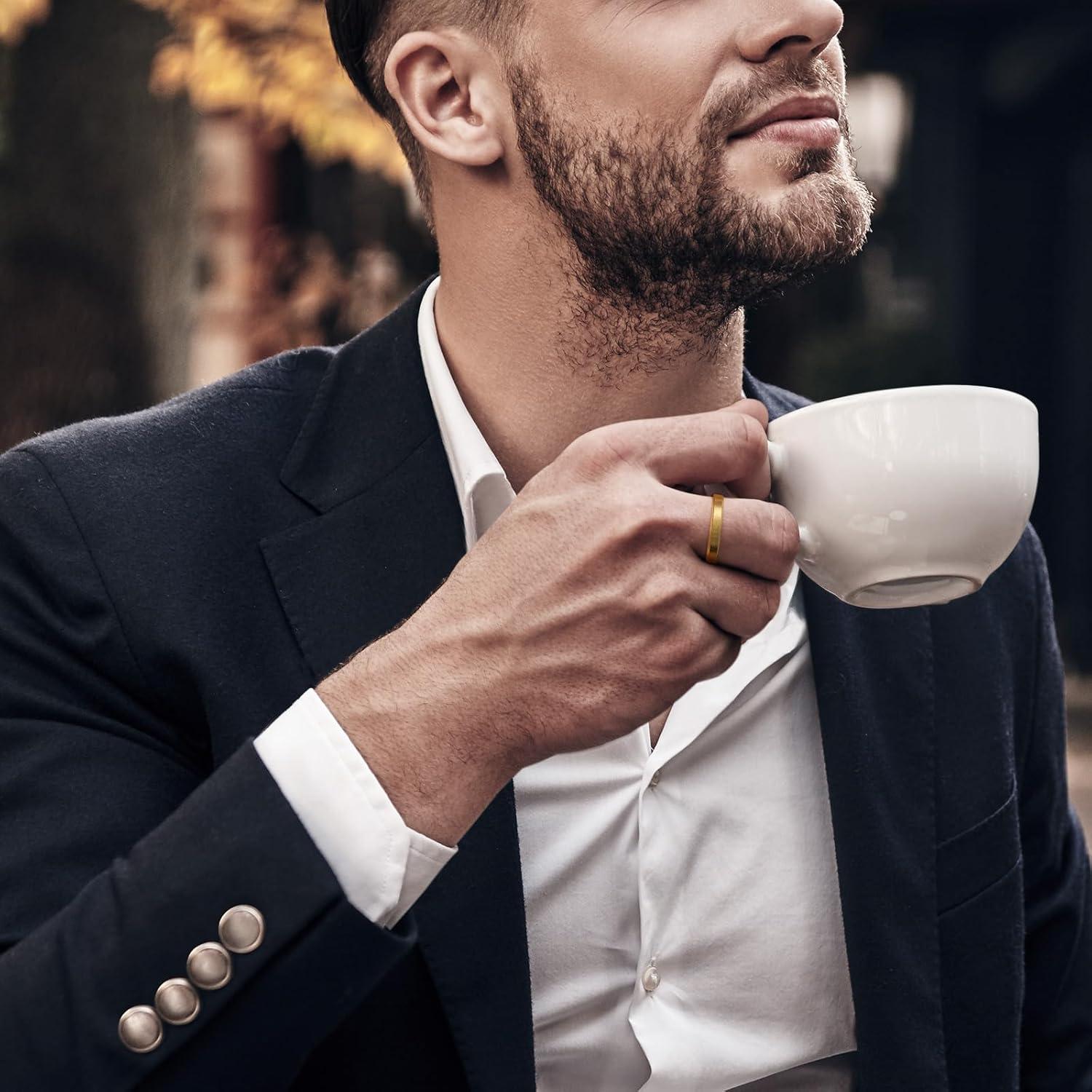 imageKing Will Tungsten Mens Wedding Ring Available in 6mm to 10mm BlackSilver Matte Finish Beveled Polished Edge Comfort FitGold4mm