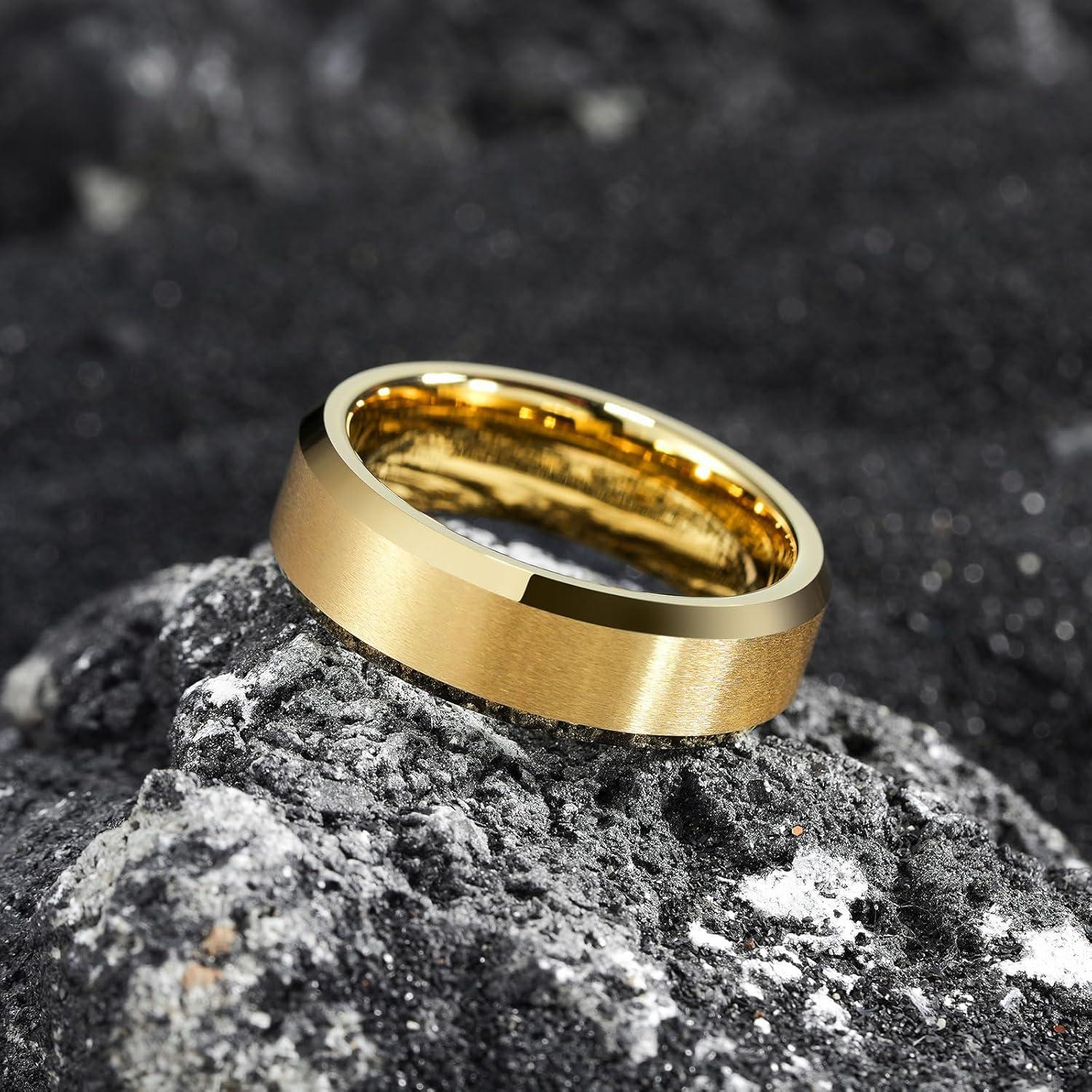 imageKing Will Tungsten Mens Wedding Ring Available in 6mm to 10mm BlackSilver Matte Finish Beveled Polished Edge Comfort FitGold7mm