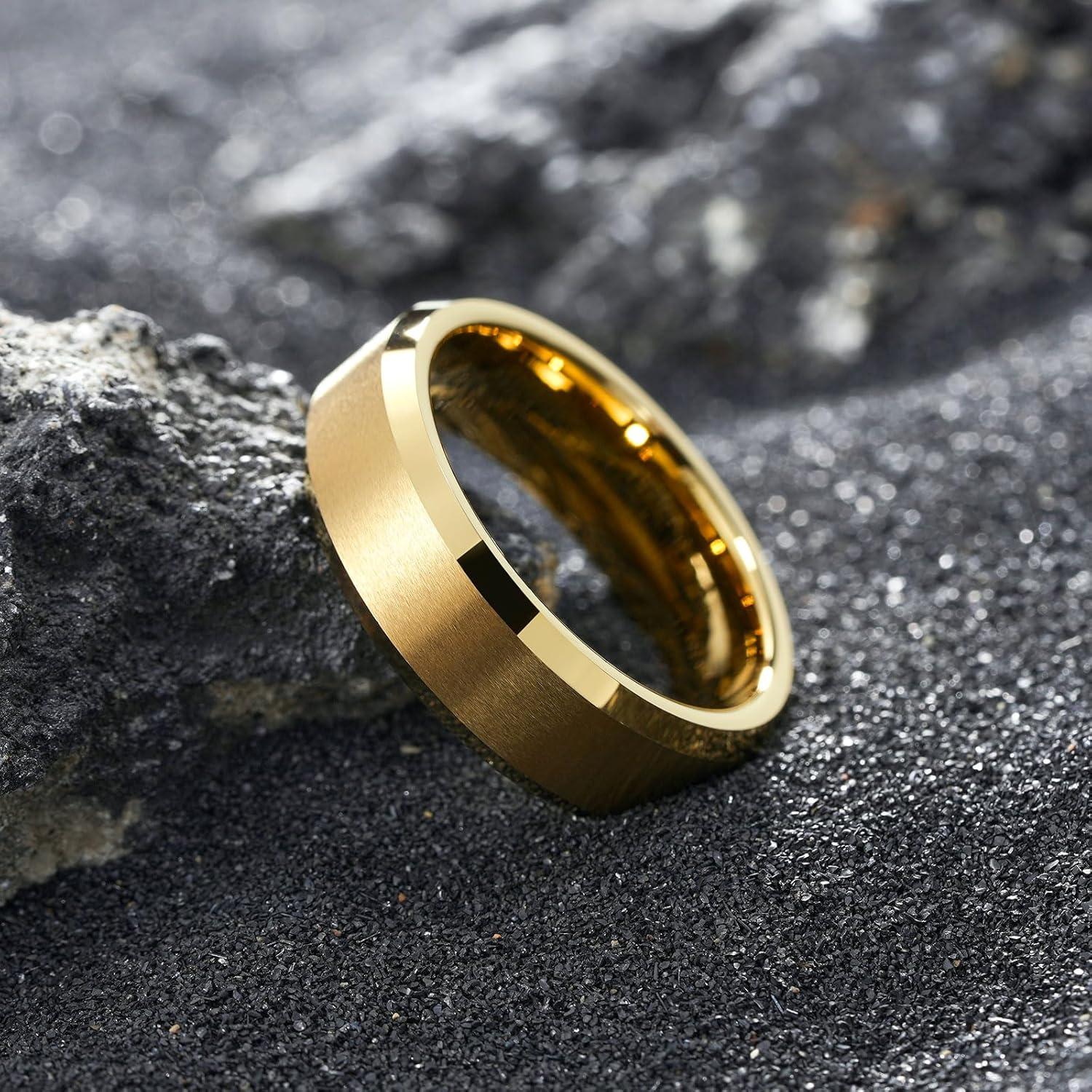 imageKing Will Tungsten Mens Wedding Ring Available in 6mm to 10mm BlackSilver Matte Finish Beveled Polished Edge Comfort FitGold7mm