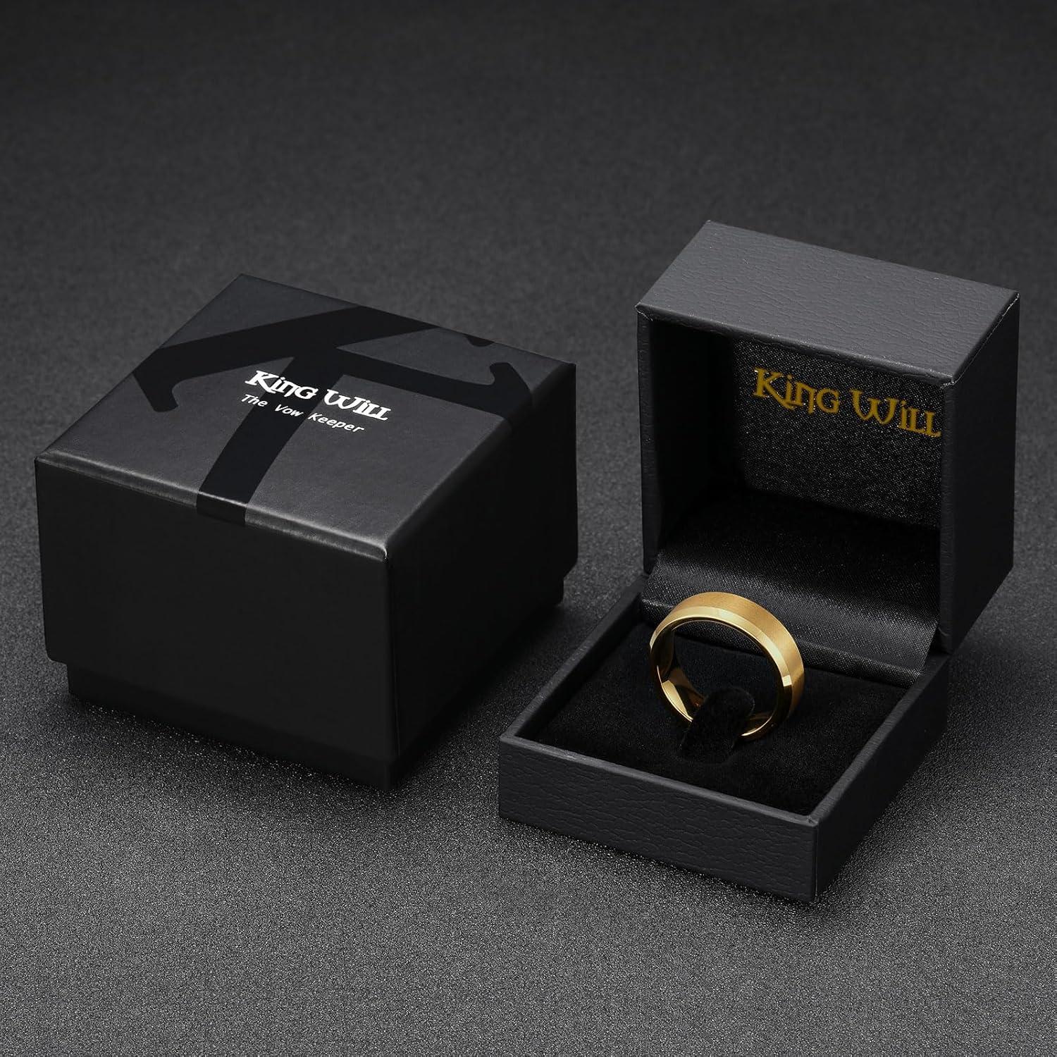 imageKing Will Tungsten Mens Wedding Ring Available in 6mm to 10mm BlackSilver Matte Finish Beveled Polished Edge Comfort FitGold7mm