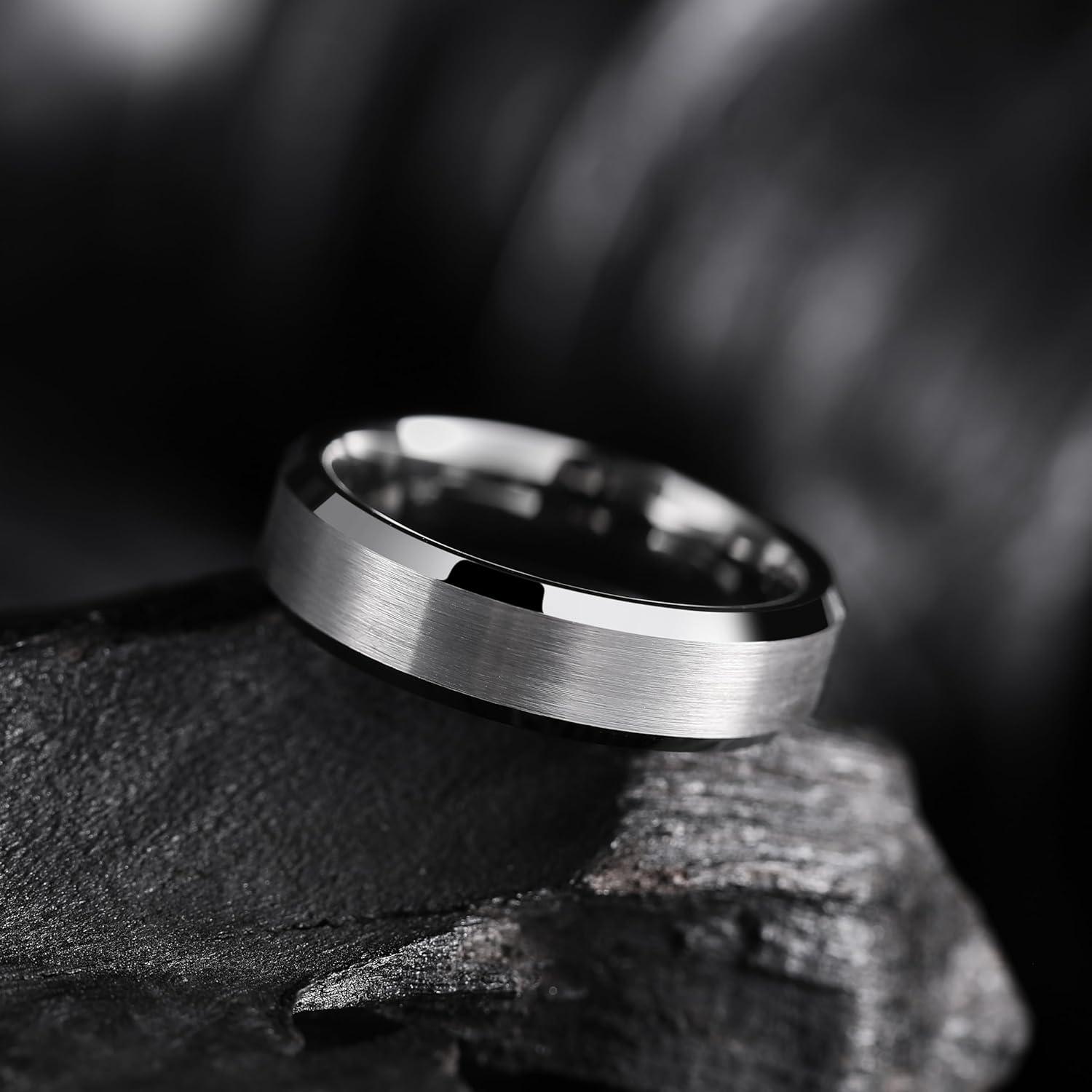 imageKing Will Tungsten Mens Wedding Ring Available in 6mm to 10mm BlackSilver Matte Finish Beveled Polished Edge Comfort FitGunmetal Gray 6mm