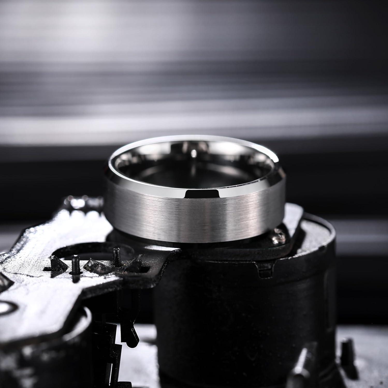 imageKing Will Tungsten Mens Wedding Ring Available in 6mm to 10mm BlackSilver Matte Finish Beveled Polished Edge Comfort FitGunmetal Gray 8mm