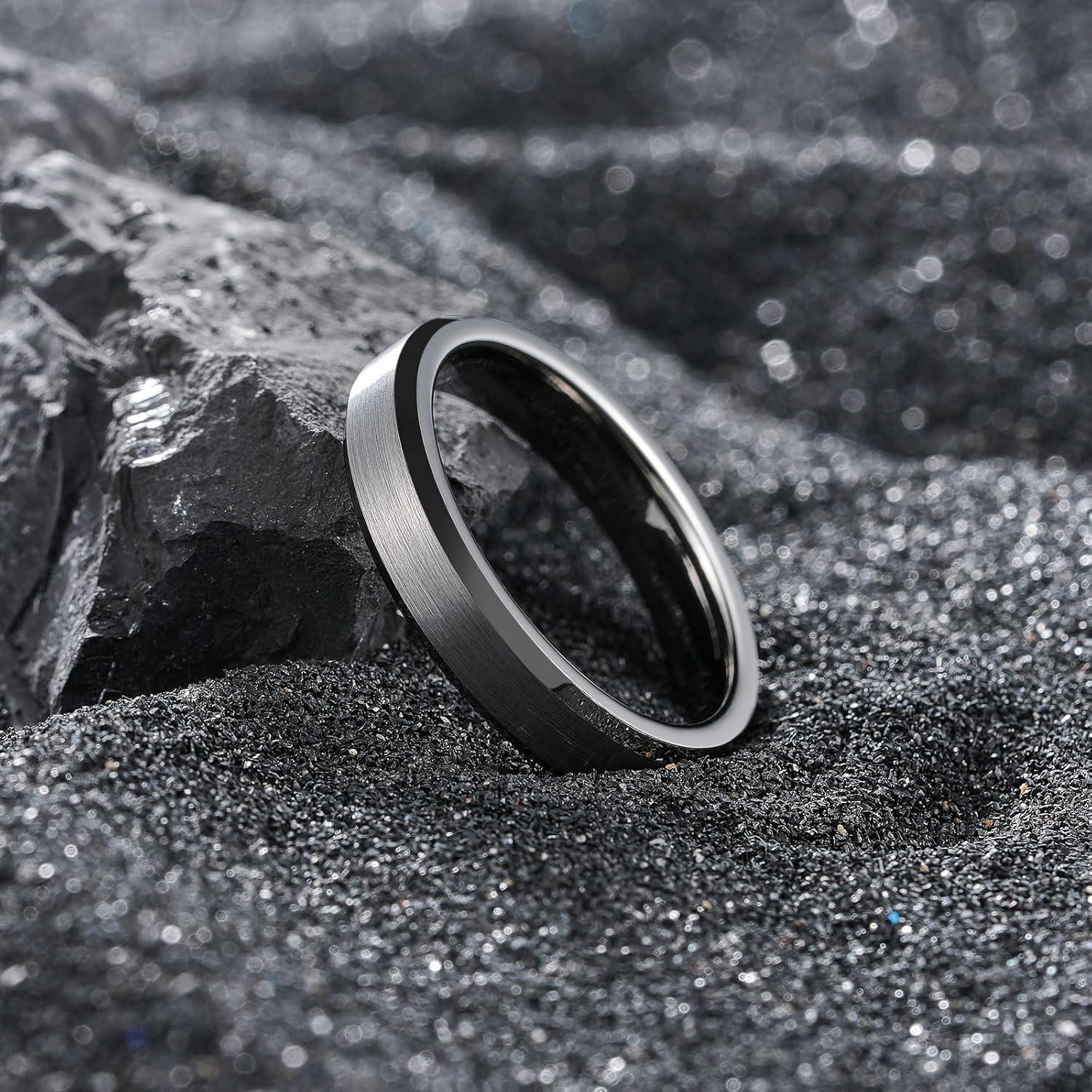 imageKing Will Tungsten Mens Wedding Ring Available in 6mm to 10mm BlackSilver Matte Finish Beveled Polished Edge Comfort FitGunmetal4mm