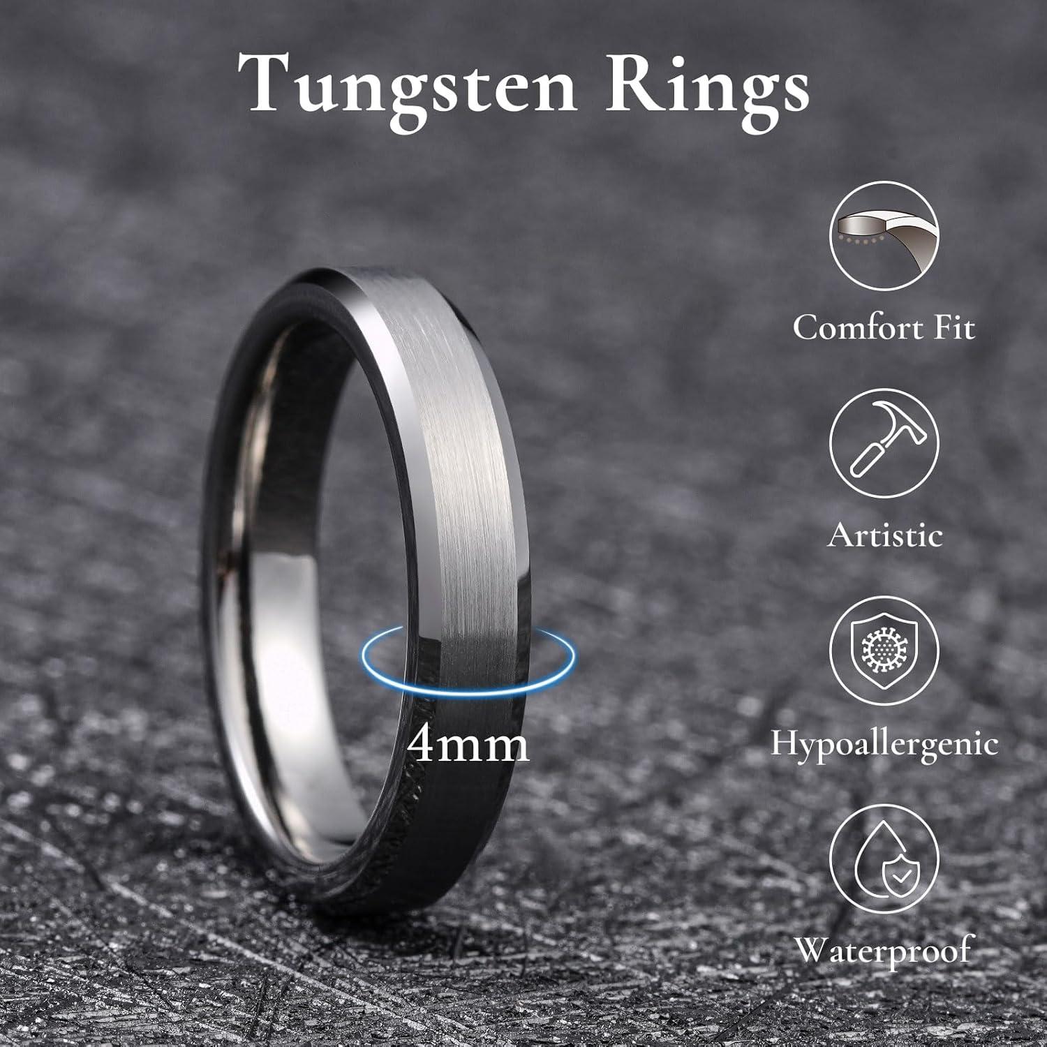 imageKing Will Tungsten Mens Wedding Ring Available in 6mm to 10mm BlackSilver Matte Finish Beveled Polished Edge Comfort FitGunmetal4mm