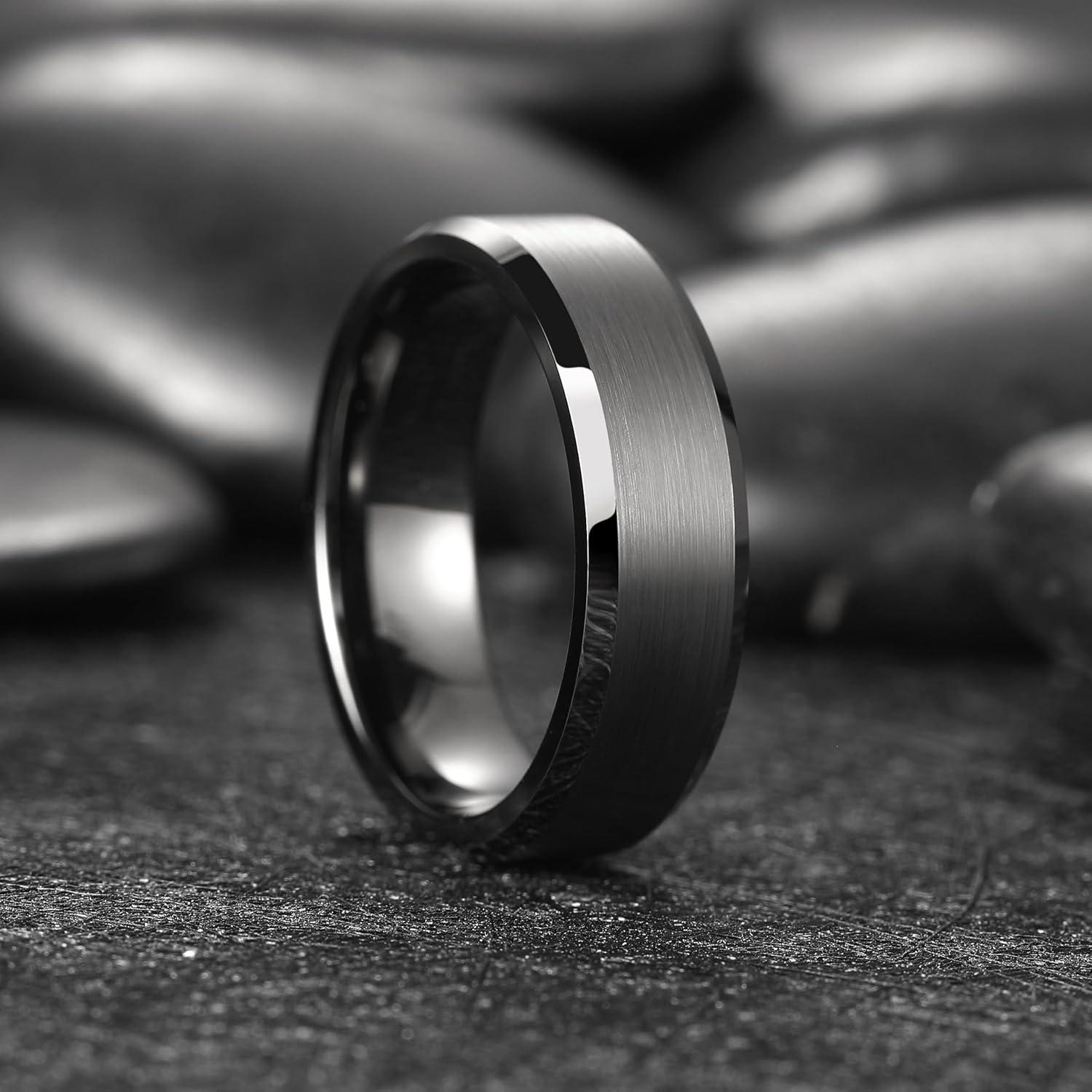 imageKing Will Tungsten Mens Wedding Ring Available in 6mm to 10mm BlackSilver Matte Finish Beveled Polished Edge Comfort FitGunmetal7mm
