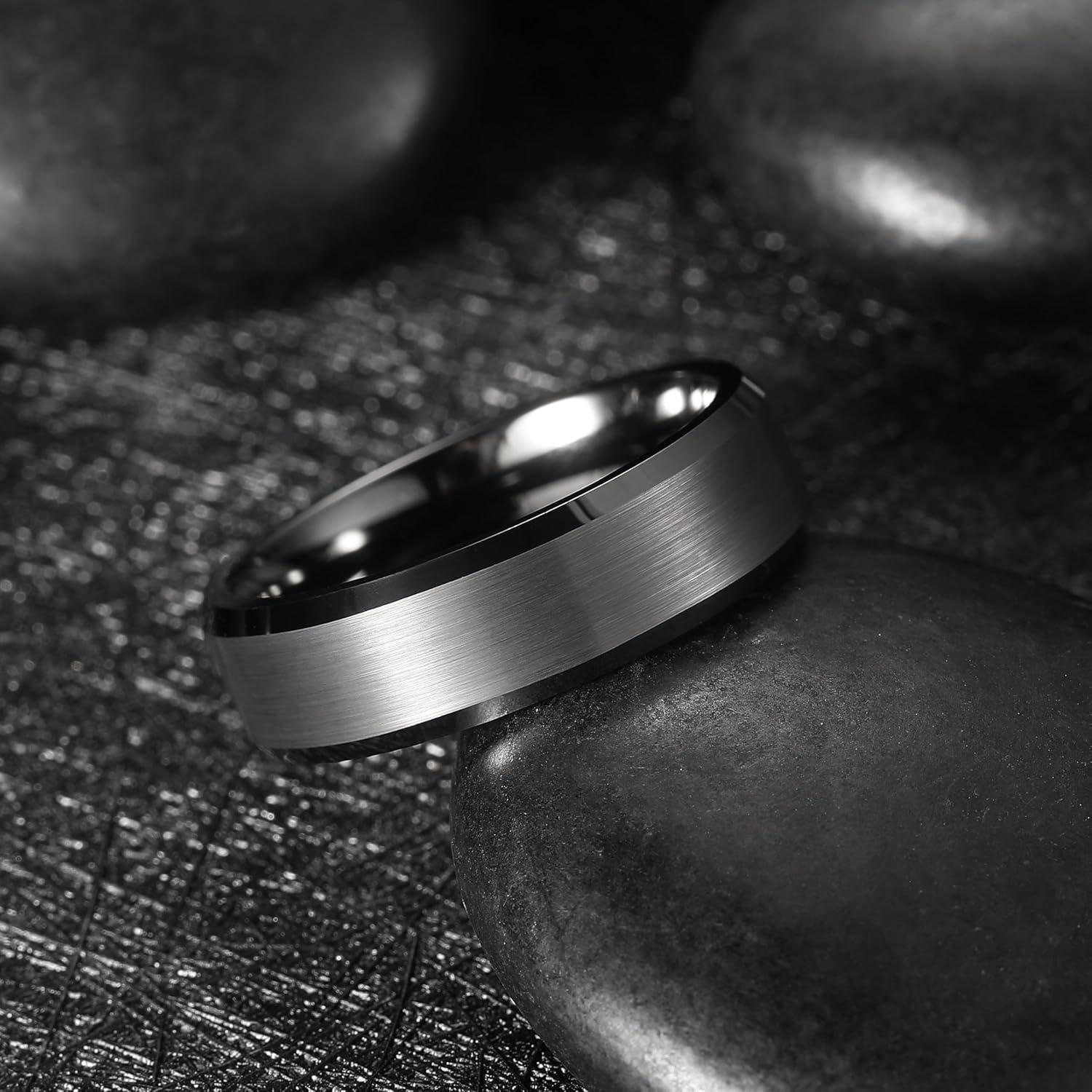 imageKing Will Tungsten Mens Wedding Ring Available in 6mm to 10mm BlackSilver Matte Finish Beveled Polished Edge Comfort FitGunmetal7mm