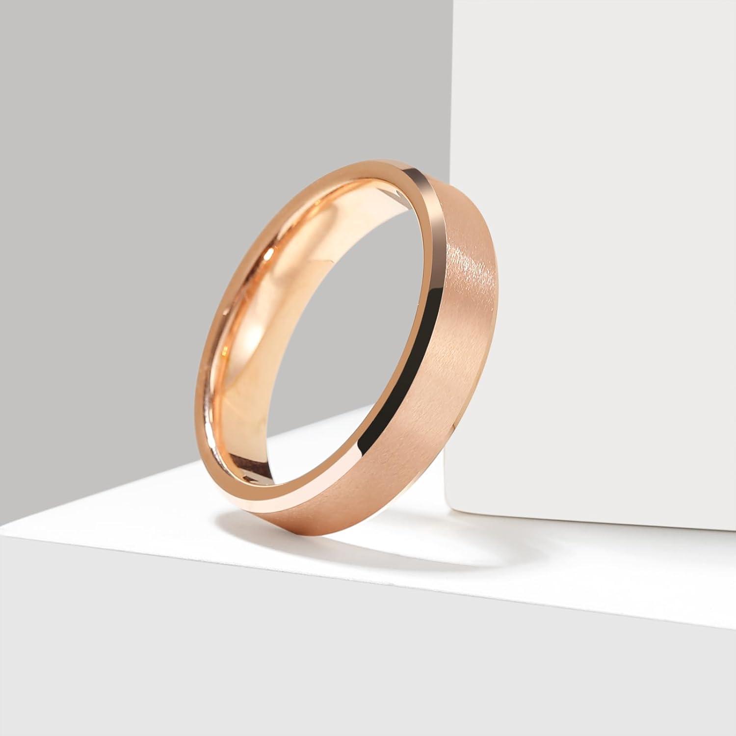 imageKing Will Tungsten Mens Wedding Ring Available in 6mm to 10mm BlackSilver Matte Finish Beveled Polished Edge Comfort FitRose Gold6mm