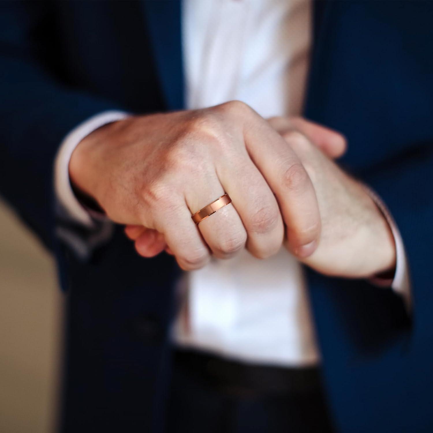 imageKing Will Tungsten Mens Wedding Ring Available in 6mm to 10mm BlackSilver Matte Finish Beveled Polished Edge Comfort FitRose Gold6mm