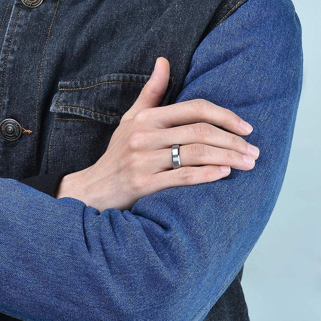 imageKing Will Tungsten Mens Wedding Ring Available in 6mm to 10mm BlackSilver Matte Finish Beveled Polished Edge Comfort FitSilver6mm