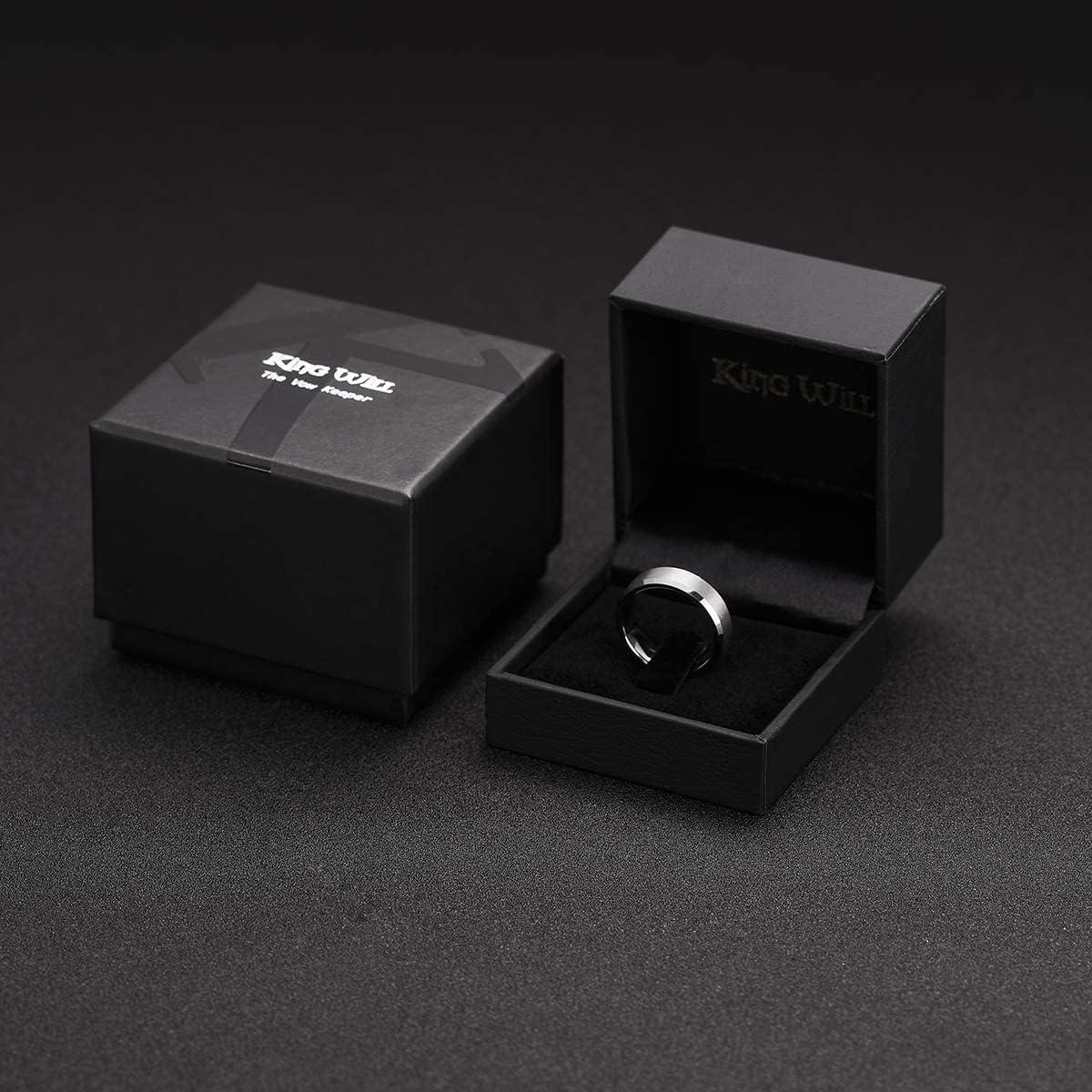 imageKing Will Tungsten Mens Wedding Ring Available in 6mm to 10mm BlackSilver Matte Finish Beveled Polished Edge Comfort FitSilver6mm