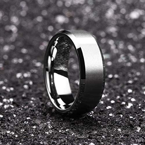 imageKing Will Tungsten Mens Wedding Ring Available in 6mm to 10mm BlackSilver Matte Finish Beveled Polished Edge Comfort FitSilver7mm
