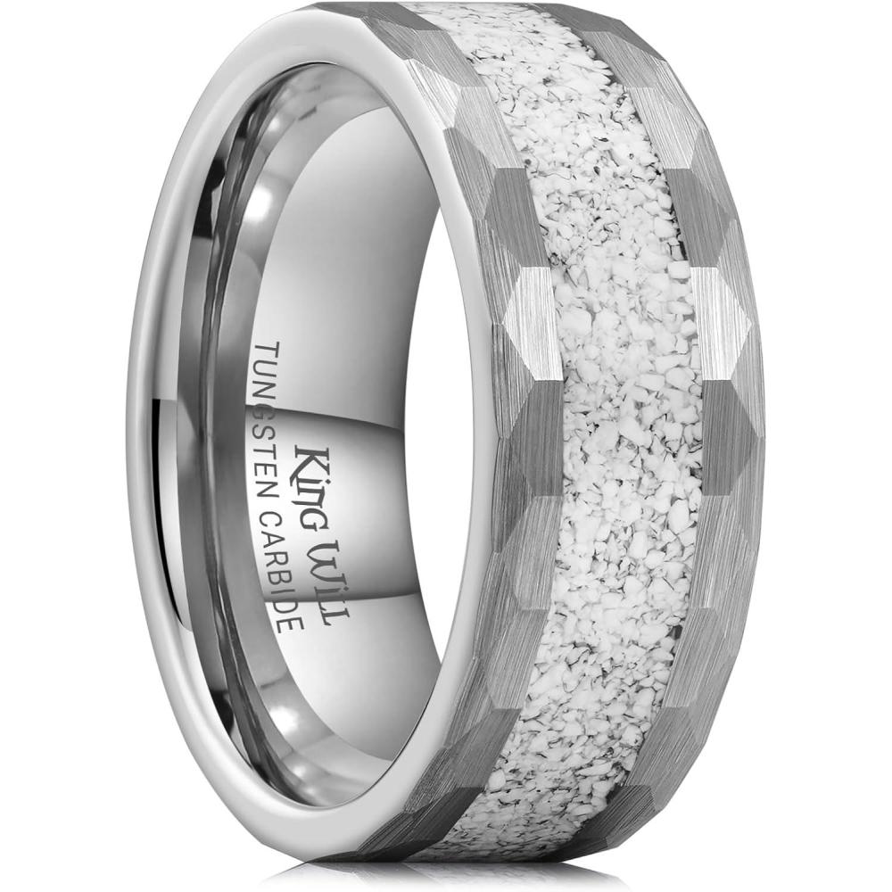 imageKing Will 8mm Mens SilverBlack Tungsten Carbide Ring for Men Nature Koa Wood InlayGalaxy Opal Inlay Wedding Bands Hammered MultiFaceted Wedding BandGunmetal