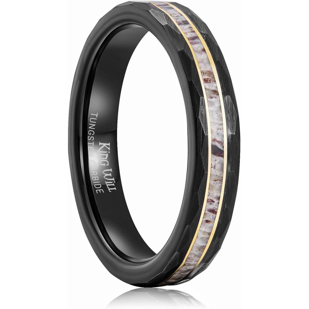 imageKing Will 8mm Mens SilverBlack Tungsten Carbide Ring for Men Nature Koa Wood InlayGalaxy Opal Inlay Wedding Bands Hammered MultiFaceted Wedding Bandgold foils4mm