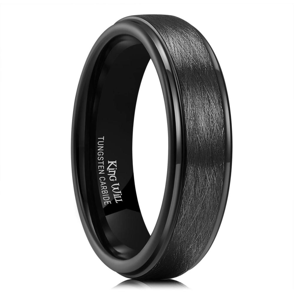 imageKing Will Classic 8mm Tungsten Carbide Ring BlackSilverGold Brushed Two Grooved Center Hammered Design Mens Wedding Band for MenABlack 6mm
