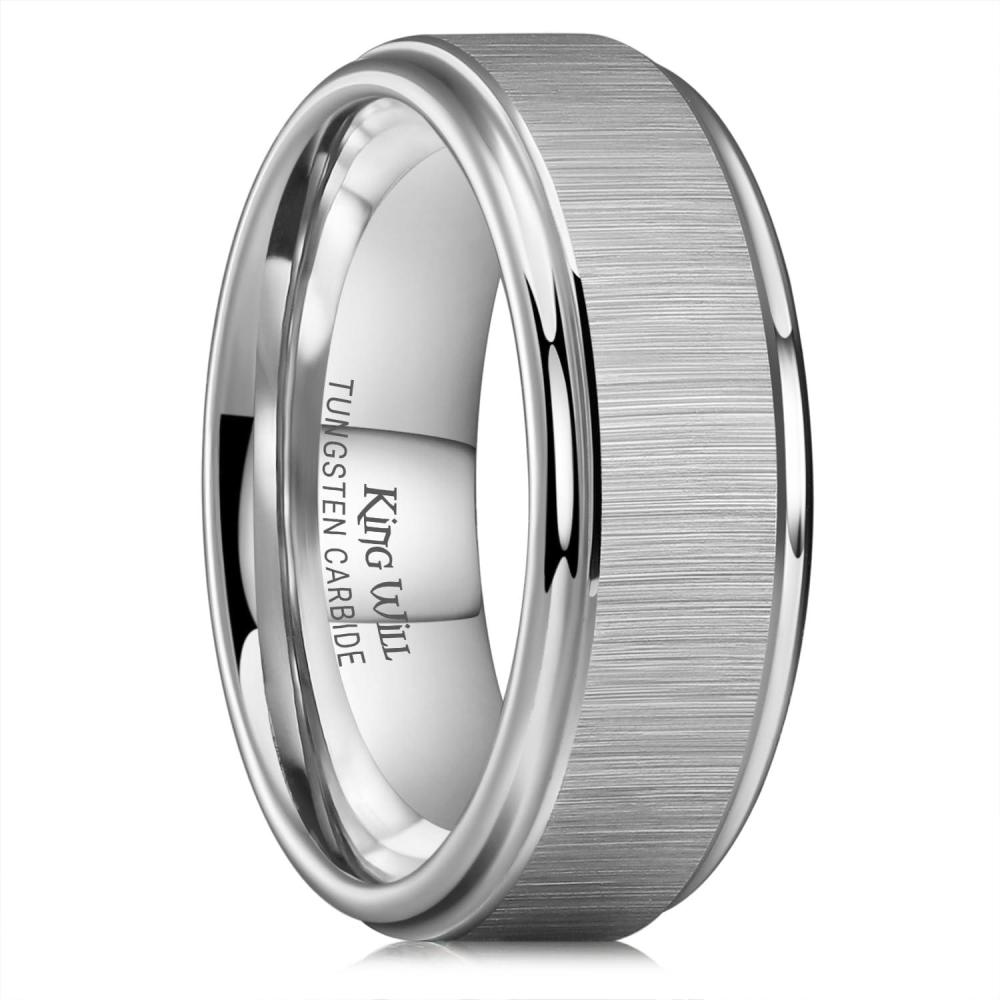imageKing Will Classic 8mm Tungsten Carbide Ring BlackSilverGold Brushed Two Grooved Center Hammered Design Mens Wedding Band for MenASilver