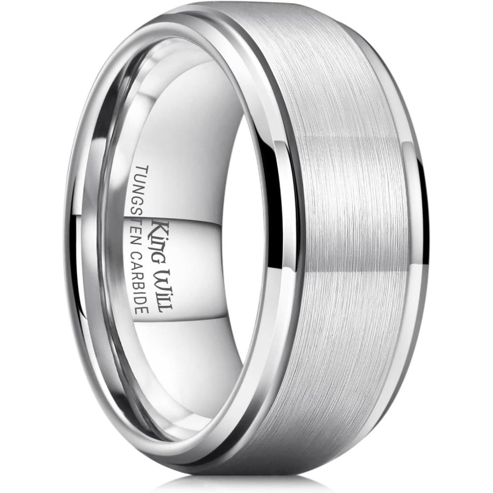imageKing Will Classic Tungsten Wedding Band for Men 678910mm Widths Polished Finish Step Edge Matte Rings Comfort FitAsilver 10mm
