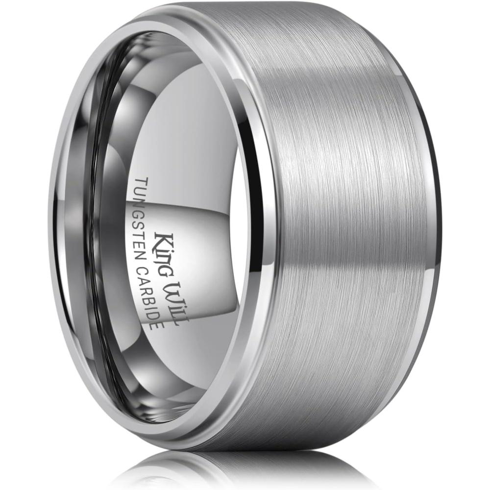 imageKing Will Classic Tungsten Wedding Band for Men 678910mm Widths Polished Finish Step Edge Matte Rings Comfort FitAsilver 12mm