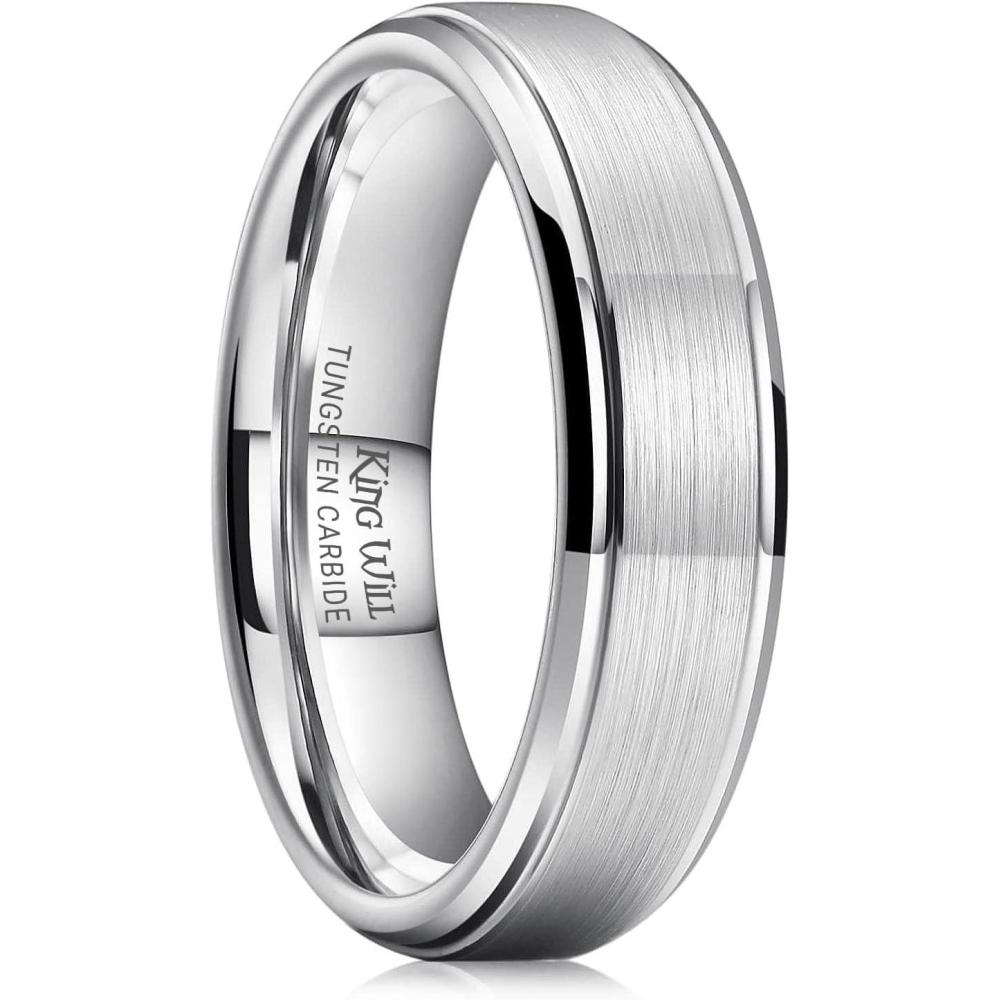 imageKing Will Classic Tungsten Wedding Band for Men 678910mm Widths Polished Finish Step Edge Matte Rings Comfort FitAsilver 6mm