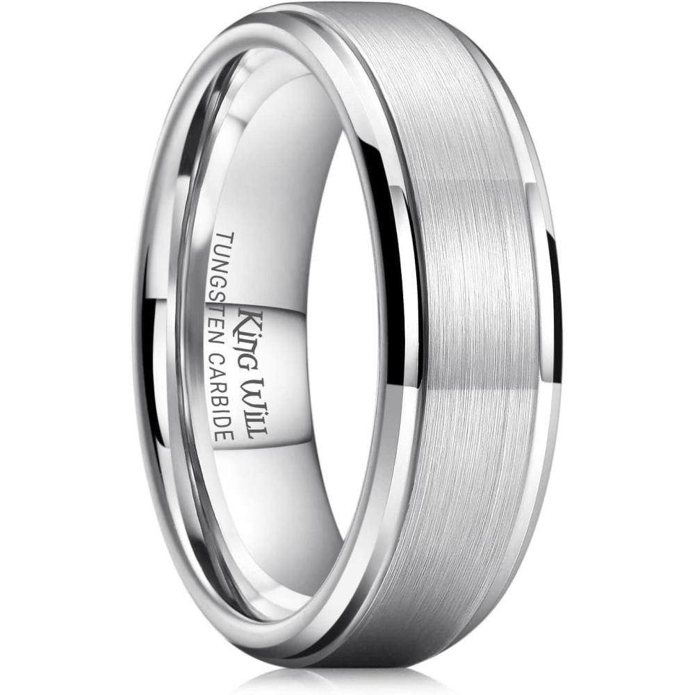 imageKing Will Classic Tungsten Wedding Band for Men 678910mm Widths Polished Finish Step Edge Matte Rings Comfort FitAsilver 7mm