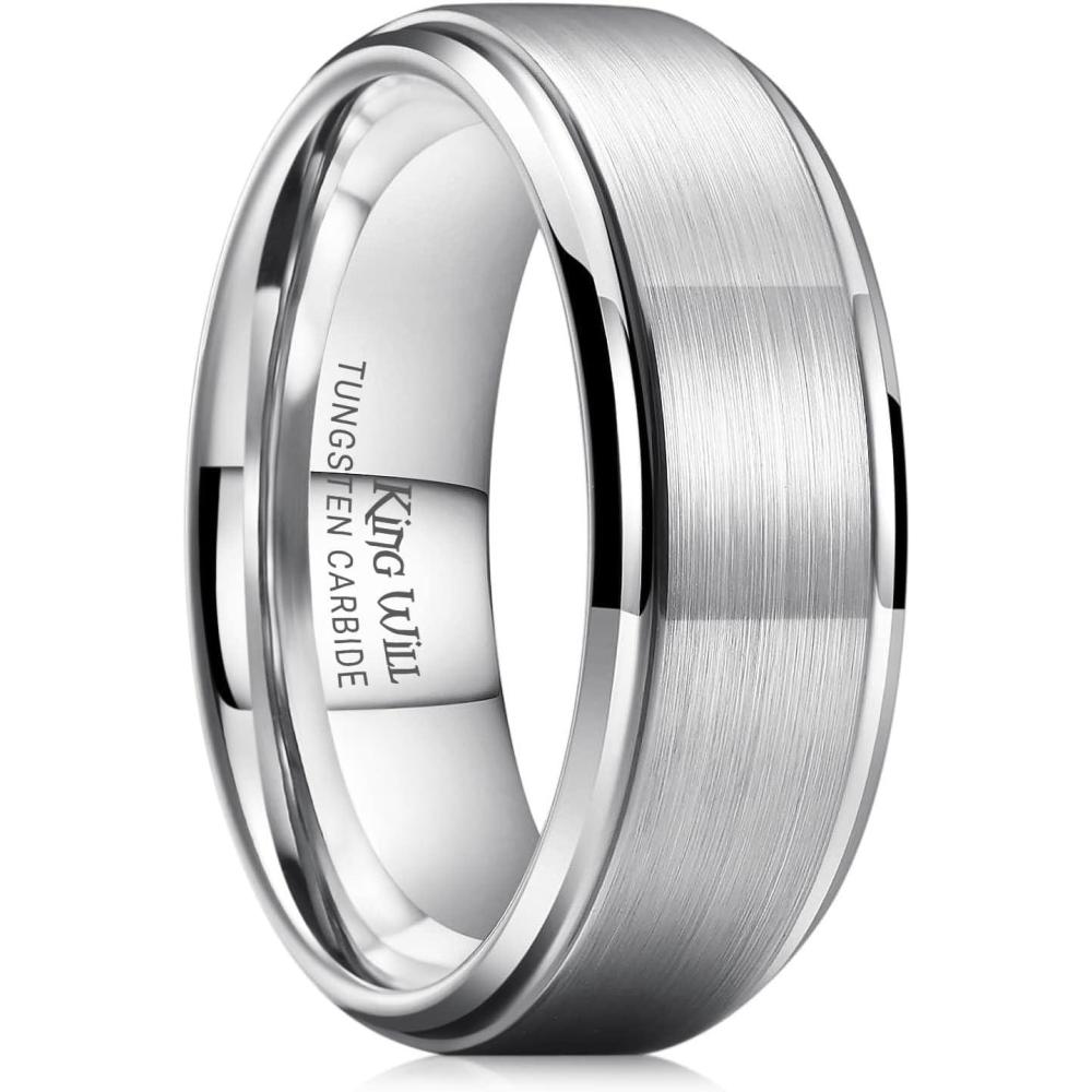 imageKing Will Classic Tungsten Wedding Band for Men 678910mm Widths Polished Finish Step Edge Matte Rings Comfort FitAsilver 8mm