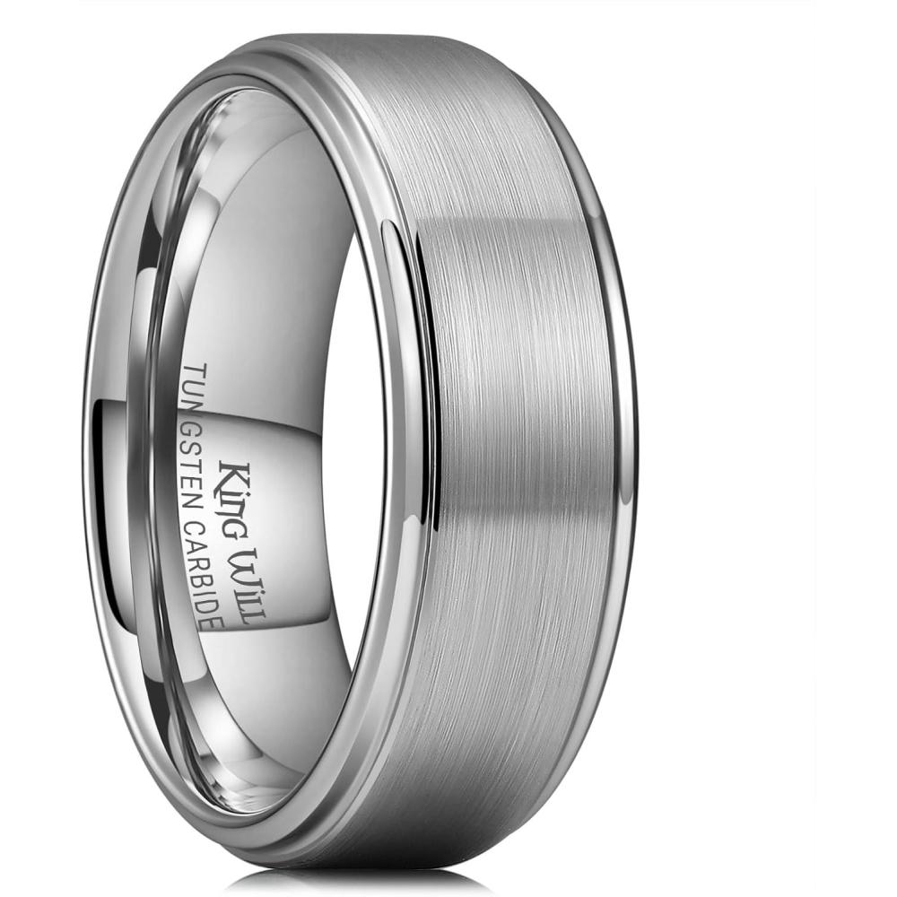 imageKing Will Classic Tungsten Wedding Band for Men 678910mm Widths Polished Finish Step Edge Matte Rings Comfort FitAsilver 8mmNew
