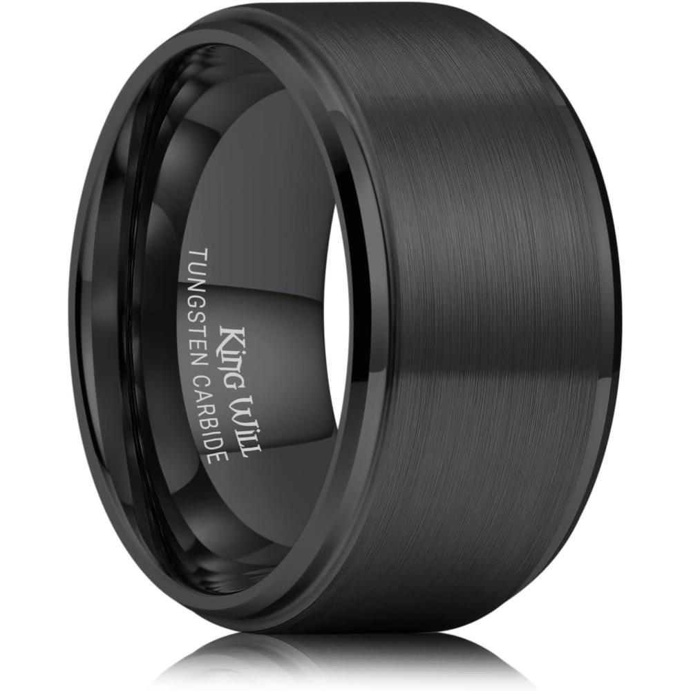 imageKing Will Classic Tungsten Wedding Band for Men 678910mm Widths Polished Finish Step Edge Matte Rings Comfort FitBBlack 12mm