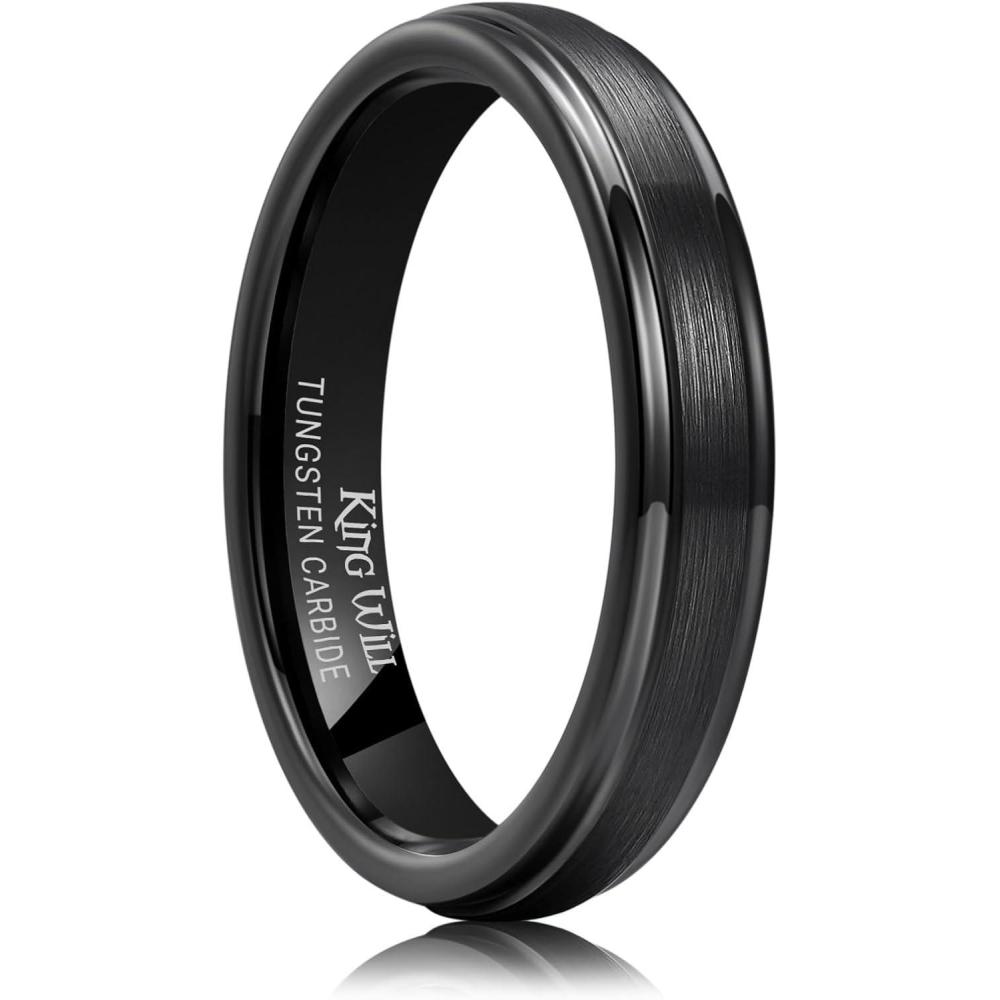 imageKing Will Classic Tungsten Wedding Band for Men 678910mm Widths Polished Finish Step Edge Matte Rings Comfort FitBBlack 4mm