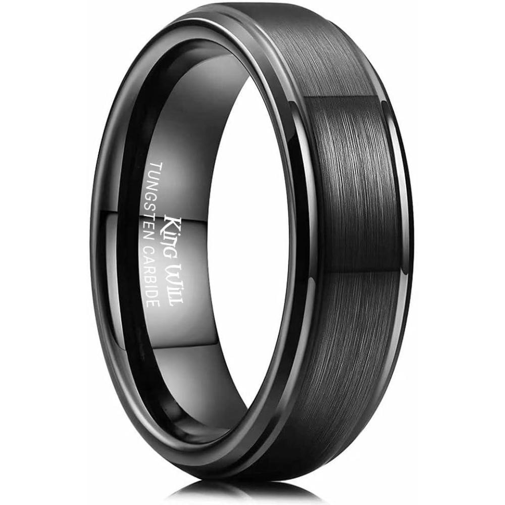 imageKing Will Classic Tungsten Wedding Band for Men 678910mm Widths Polished Finish Step Edge Matte Rings Comfort FitBBlack 6mm