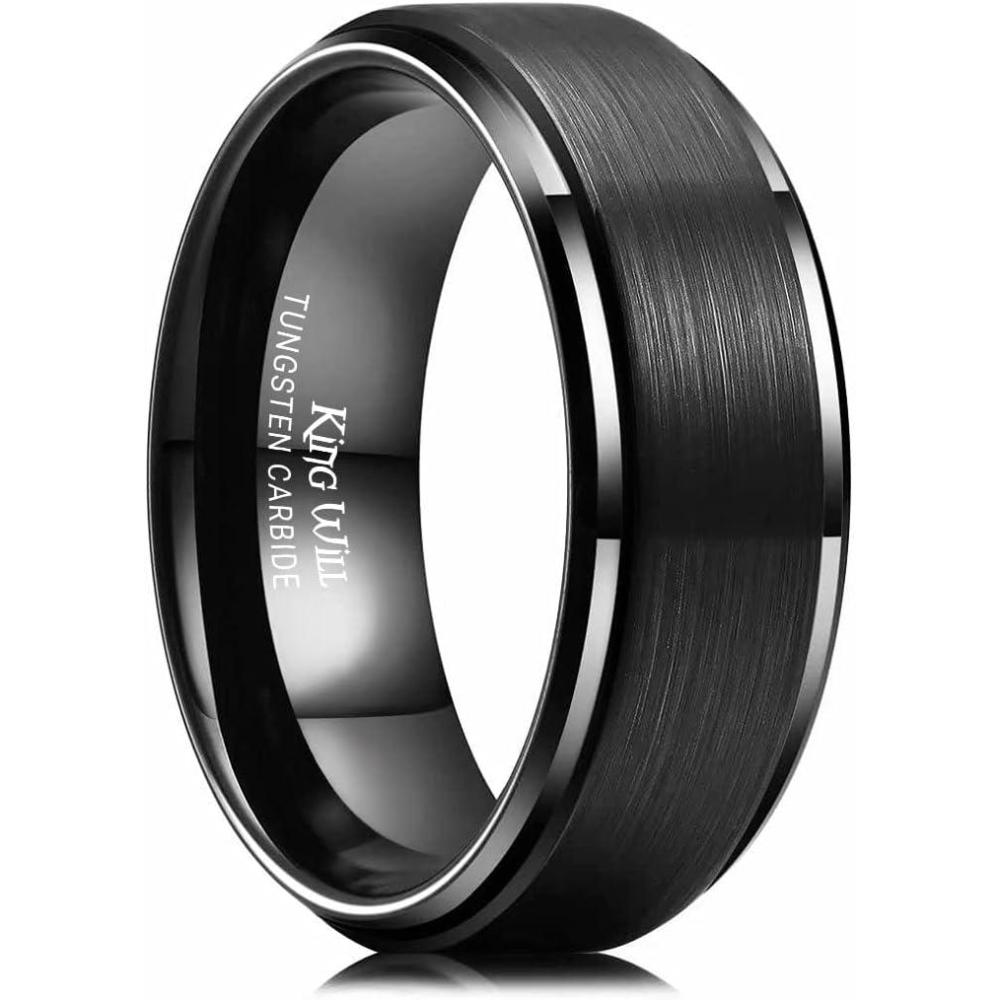 imageKing Will Classic Tungsten Wedding Band for Men 678910mm Widths Polished Finish Step Edge Matte Rings Comfort FitBBlack 8mm