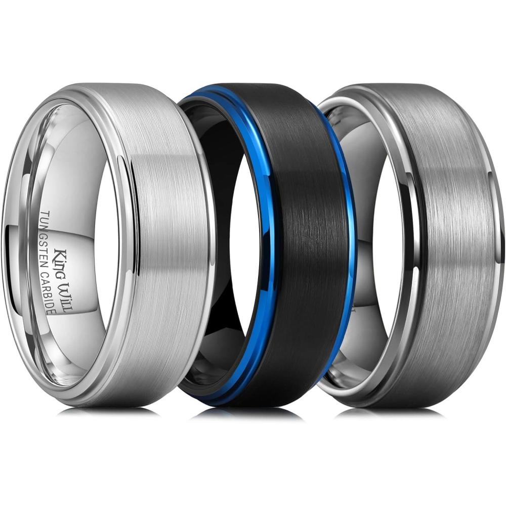 imageKing Will Classic Tungsten Wedding Band for Men 678910mm Widths Polished Finish Step Edge Matte Rings Comfort FitBlackSilverGunmetal