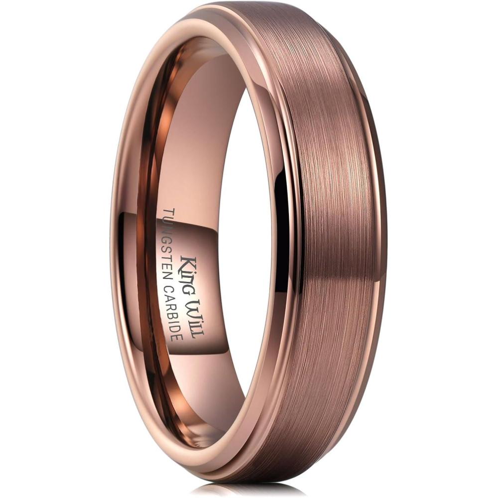 imageKing Will Classic Tungsten Wedding Band for Men 678910mm Widths Polished Finish Step Edge Matte Rings Comfort FitBrown6mm