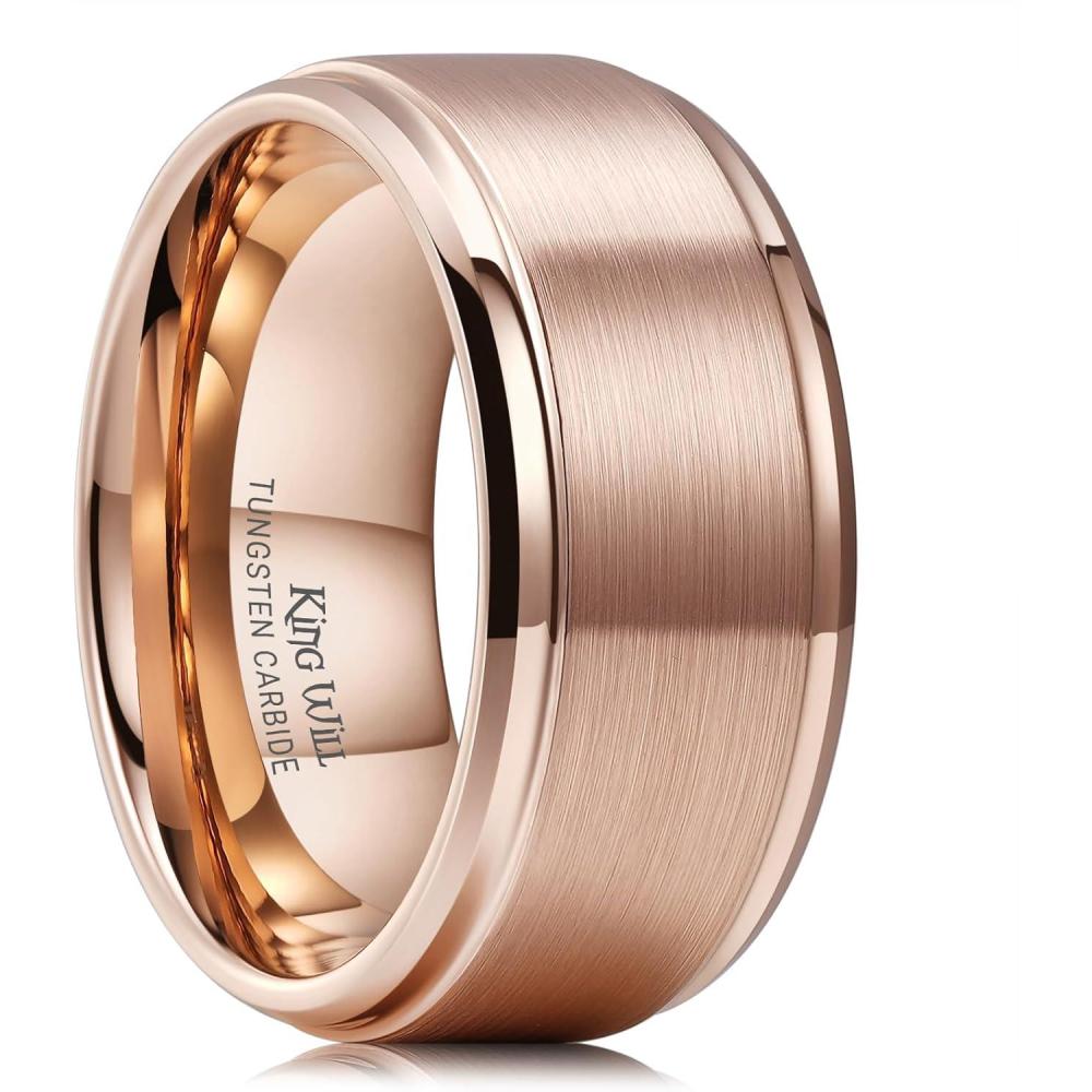 imageKing Will Classic Tungsten Wedding Band for Men 678910mm Widths Polished Finish Step Edge Matte Rings Comfort FitCrose gold 10mm