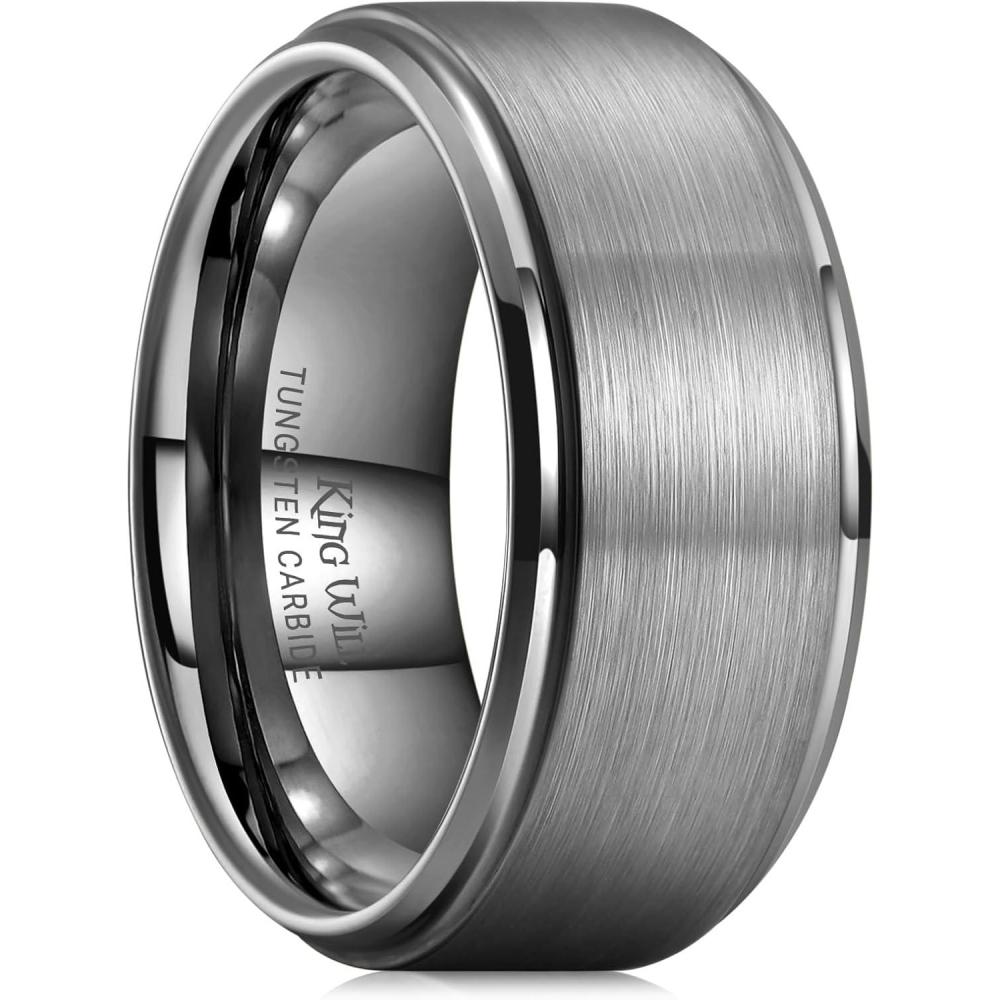 imageKing Will Classic Tungsten Wedding Band for Men 678910mm Widths Polished Finish Step Edge Matte Rings Comfort FitDgunmetal 10mm