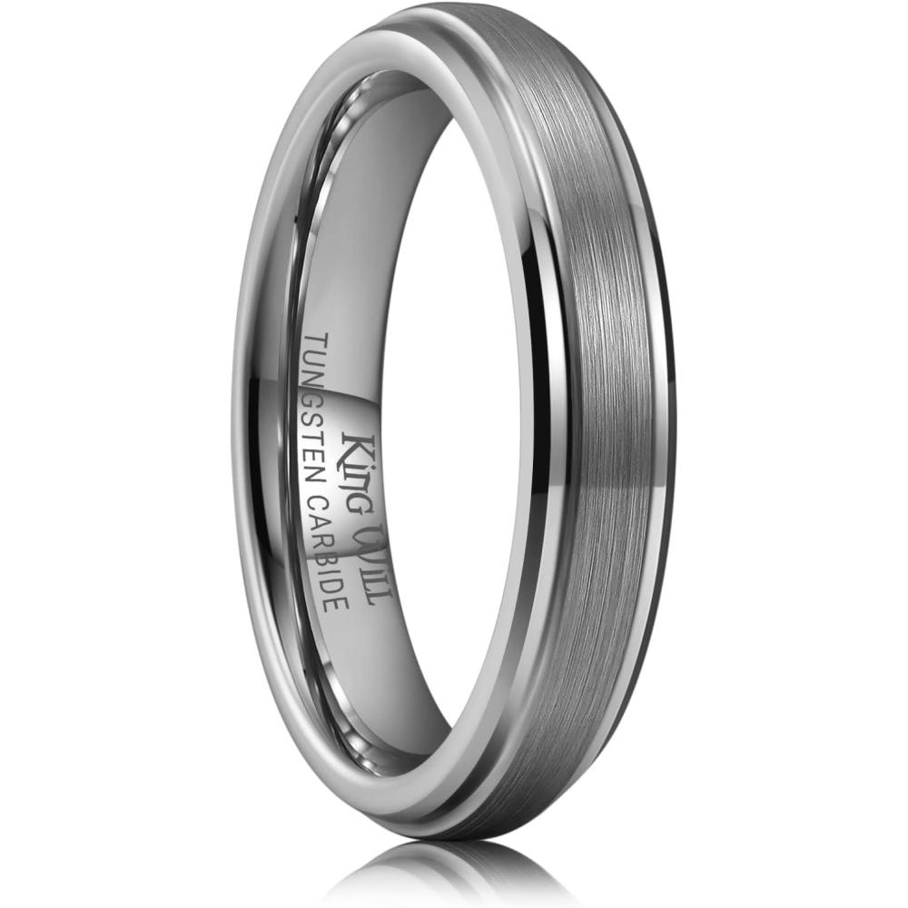 imageKing Will Classic Tungsten Wedding Band for Men 678910mm Widths Polished Finish Step Edge Matte Rings Comfort FitDgunmetal 4mm