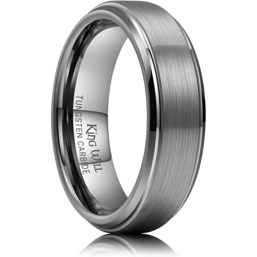 imageKing Will Classic Tungsten Wedding Band for Men 678910mm Widths Polished Finish Step Edge Matte Rings Comfort FitDgunmetal 6mm