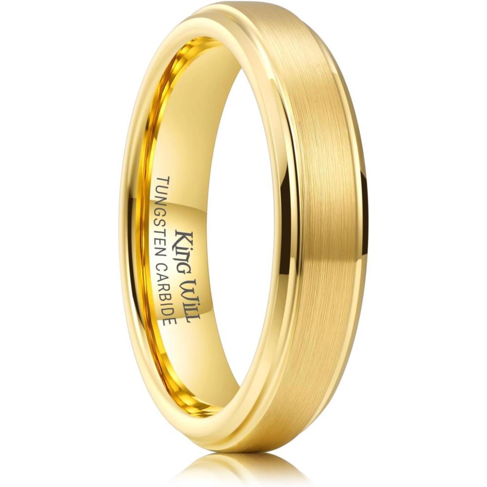 imageKing Will Classic Tungsten Wedding Band for Men 678910mm Widths Polished Finish Step Edge Matte Rings Comfort FitEgold 5mm